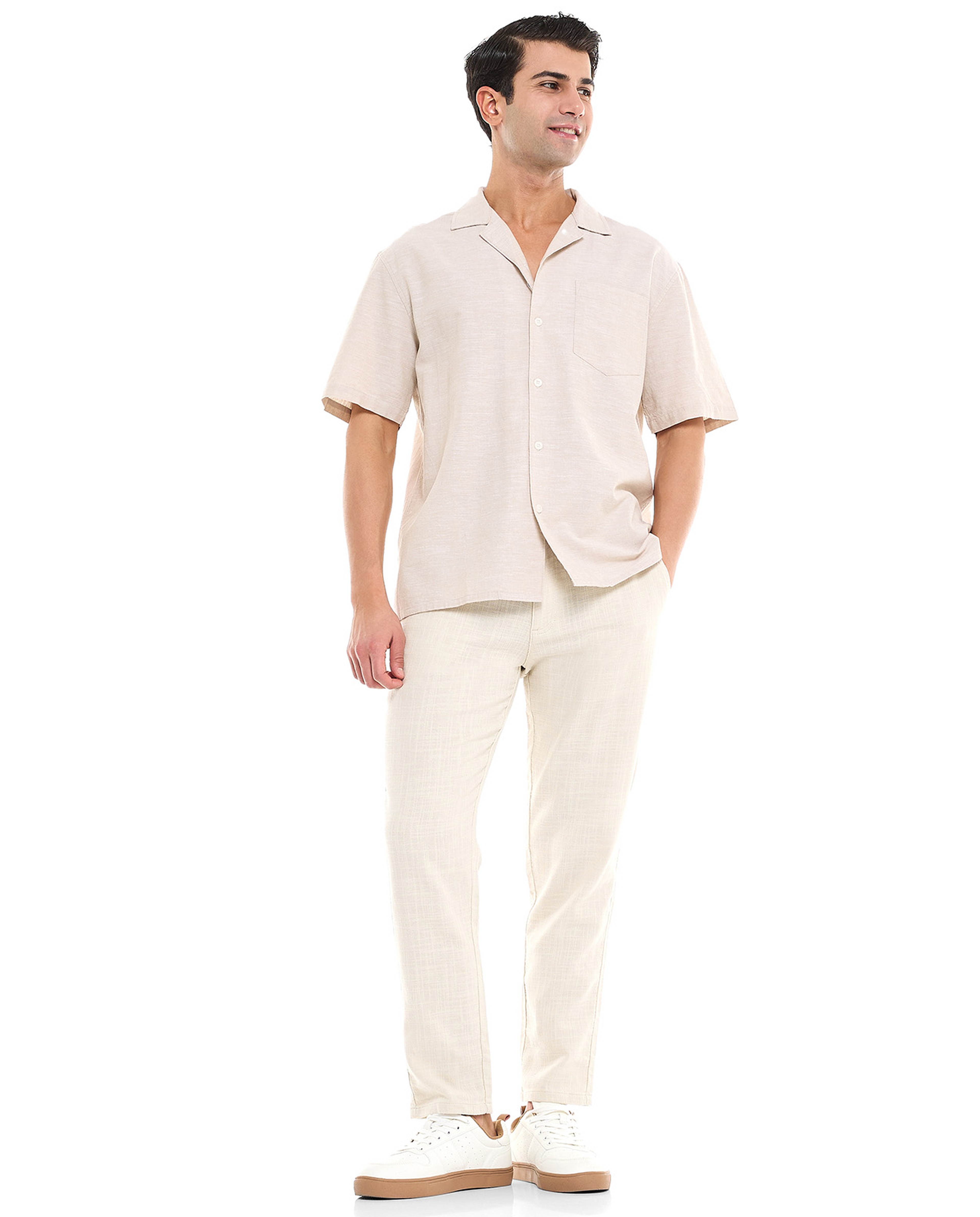 Textured Pants With Drawstring Waist