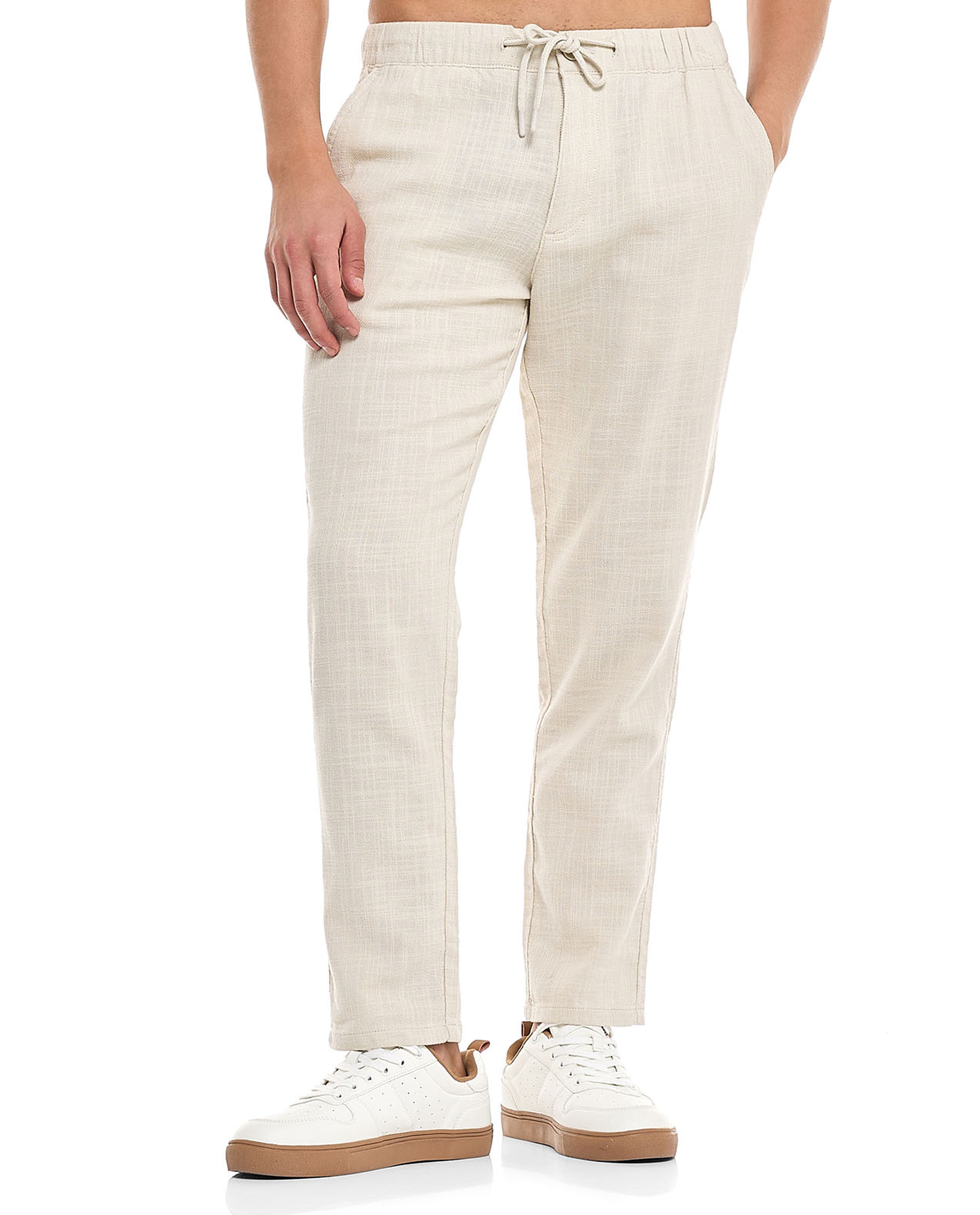 Textured Pants With Drawstring Waist