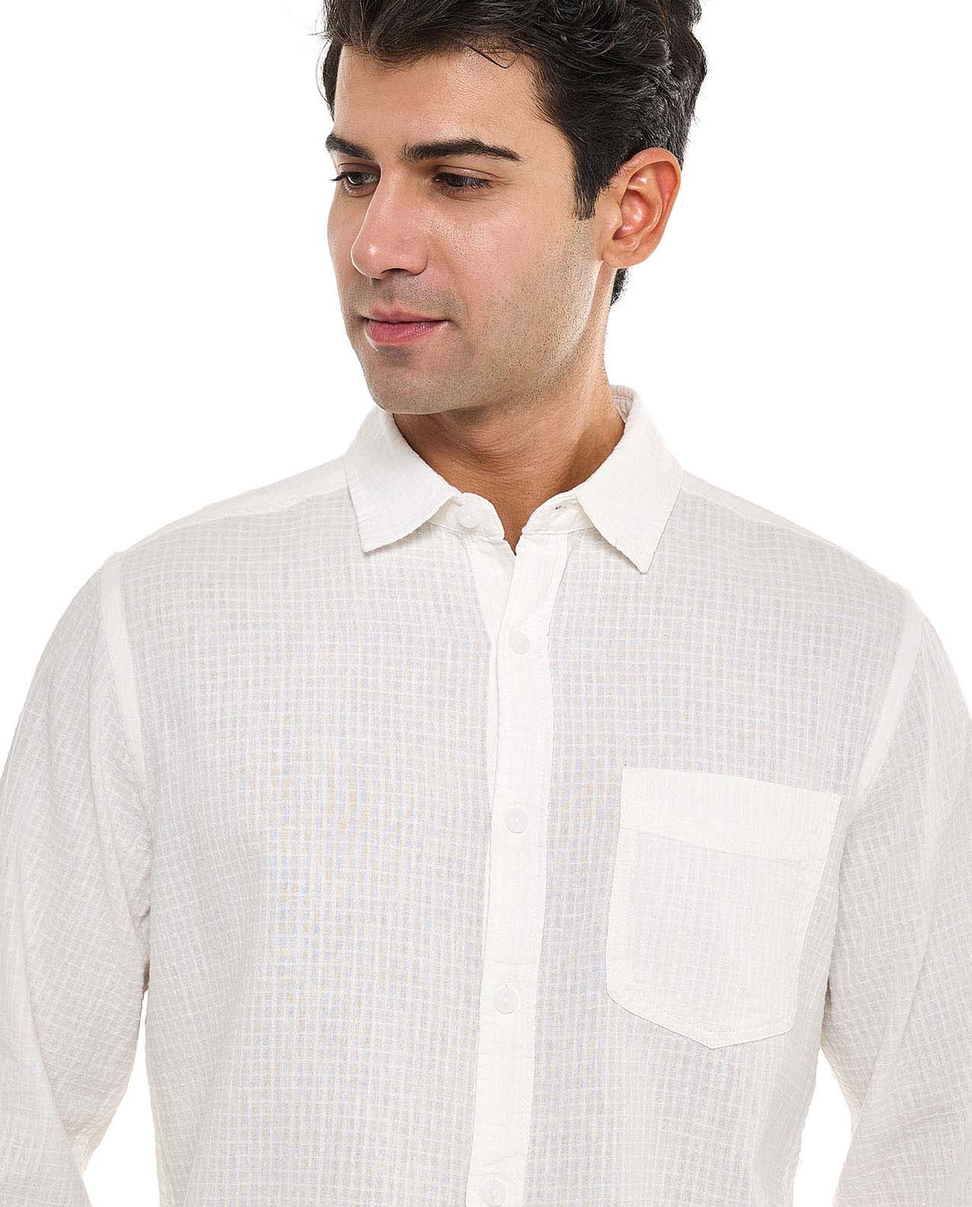 Solid Shirt With Spread Collar and Long Sleeves