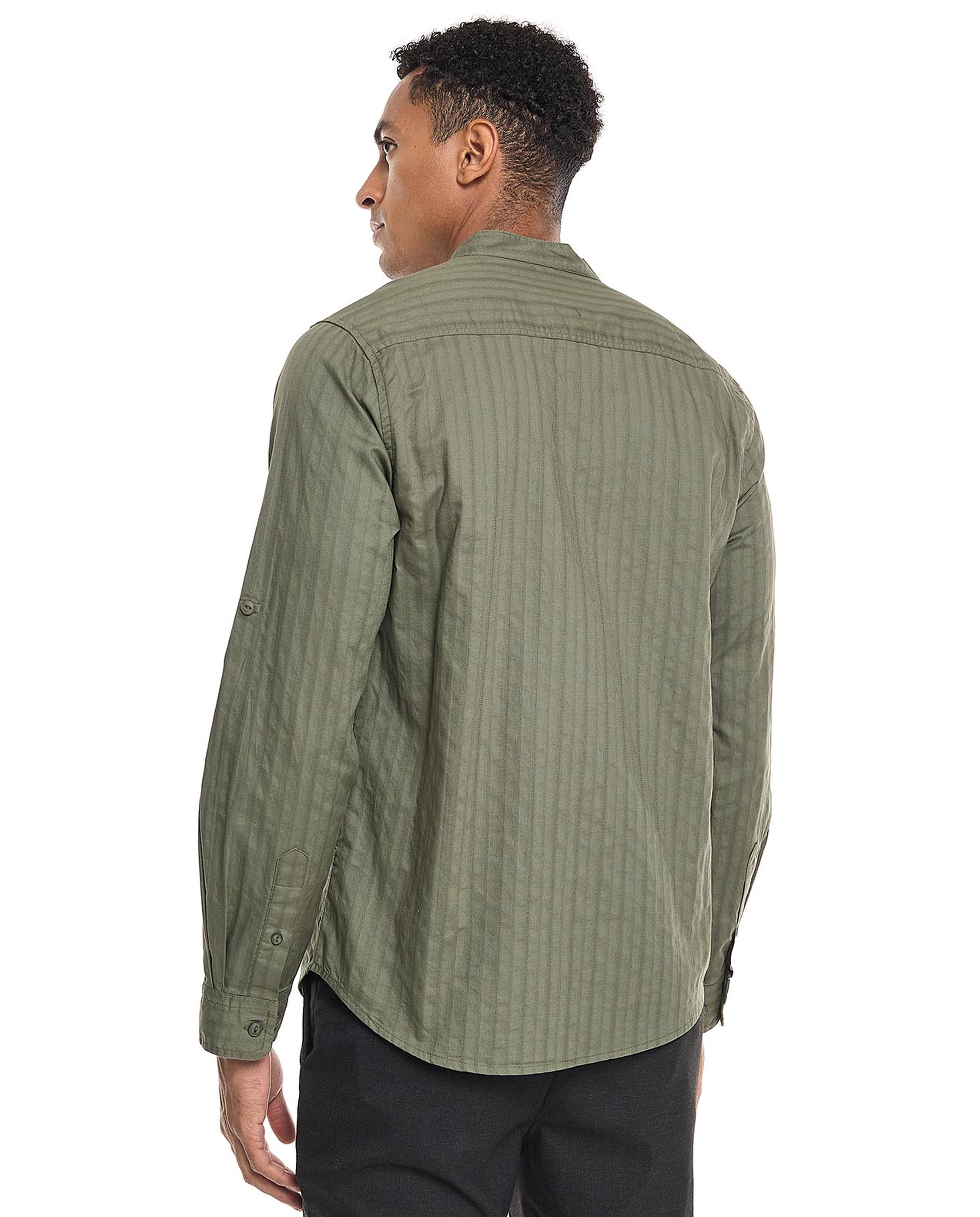 Solid Shirt With Stand Collar and Long Sleeves