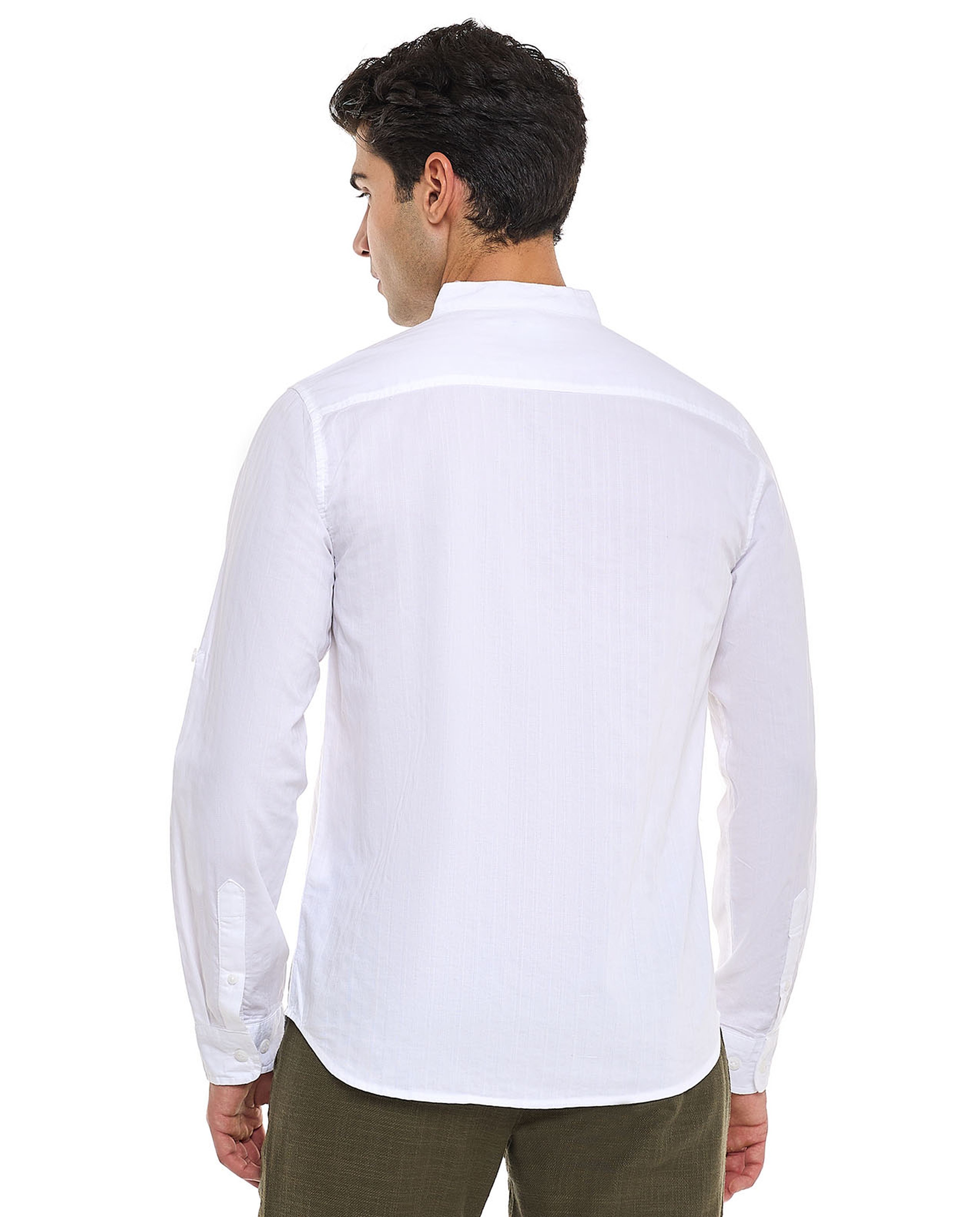 Solid Shirt With Stand Collar and Long Sleeves