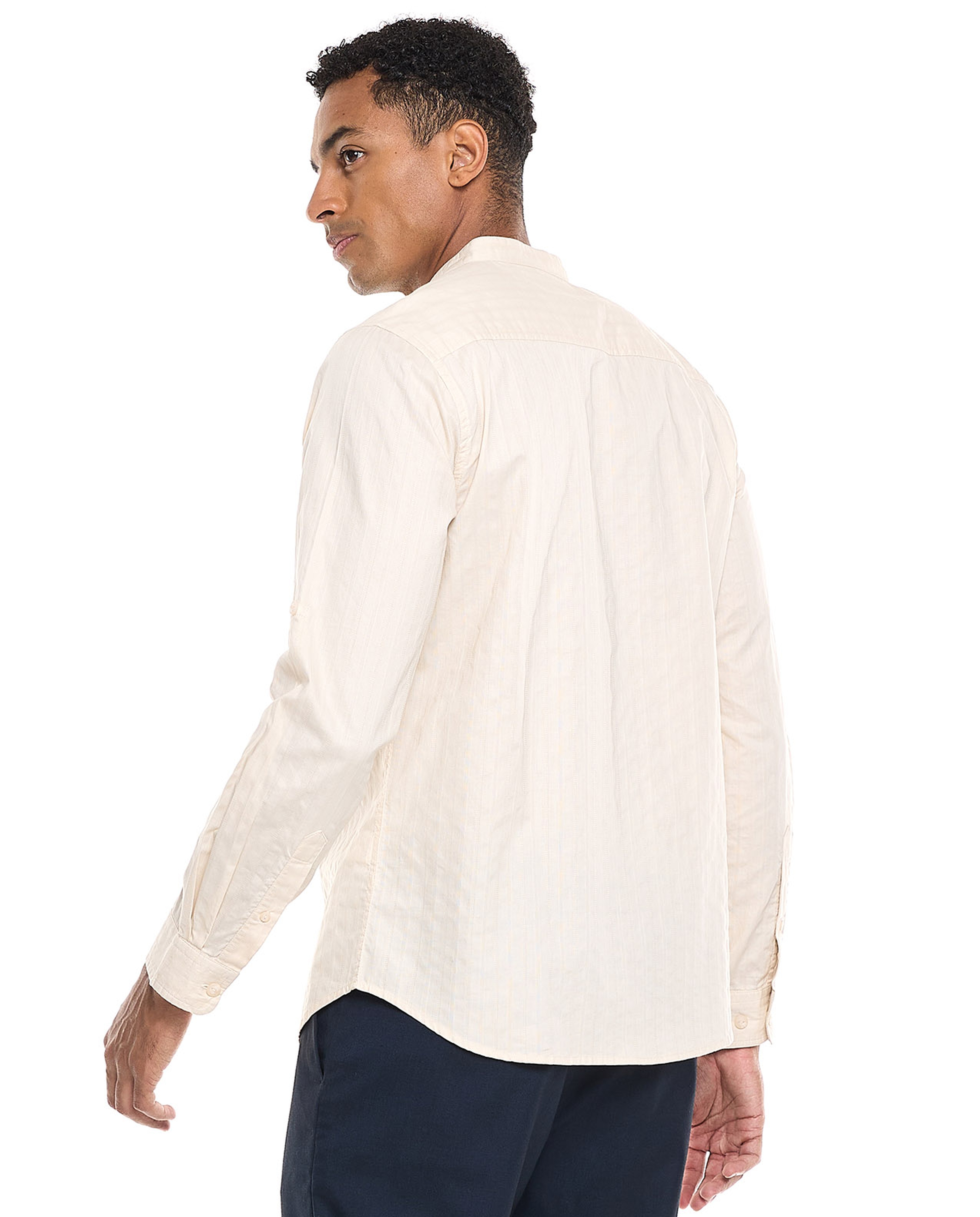 Solid Shirt With Stand Collar and Long Sleeves