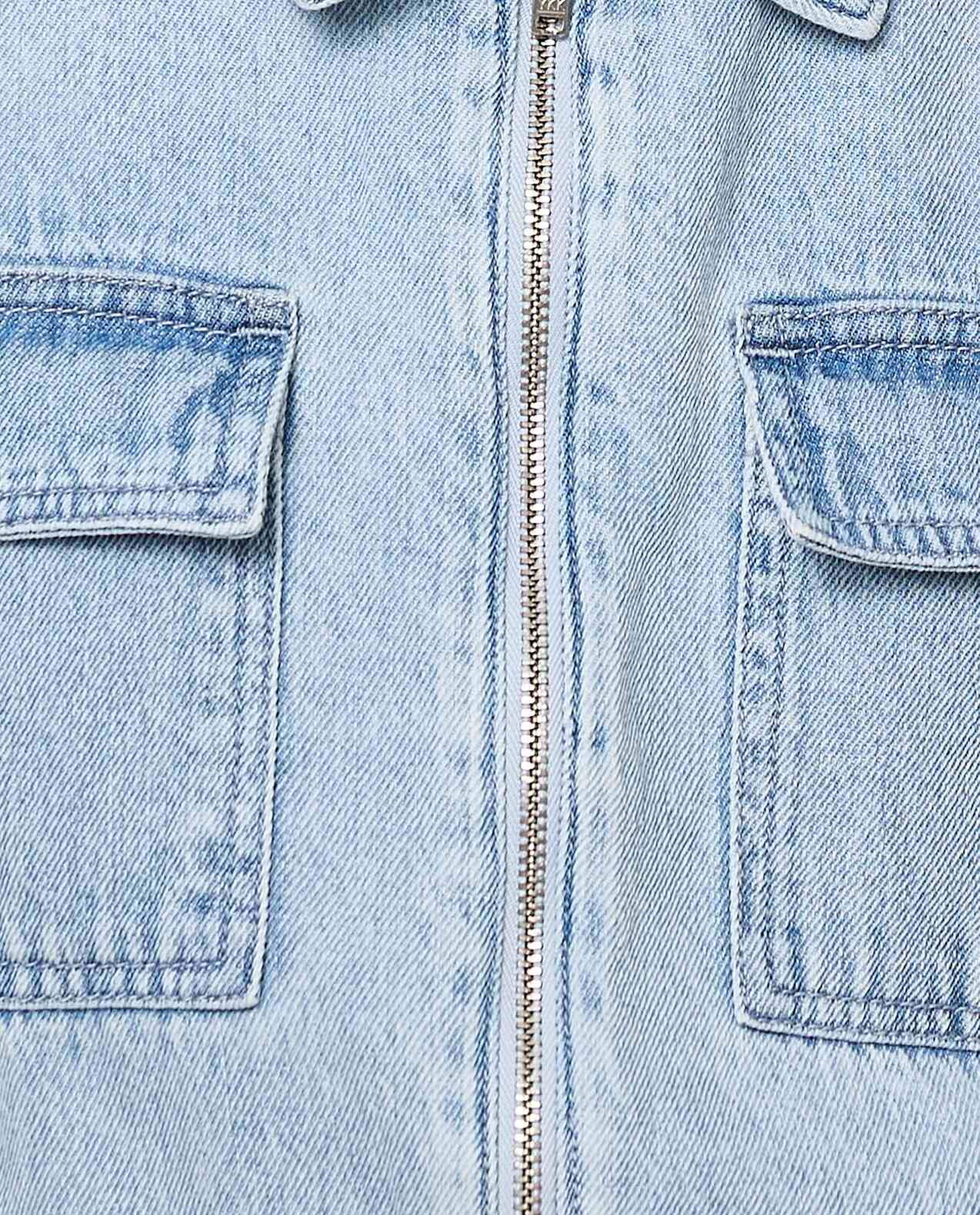 Zippered Denim Playsuit with Classic Collar