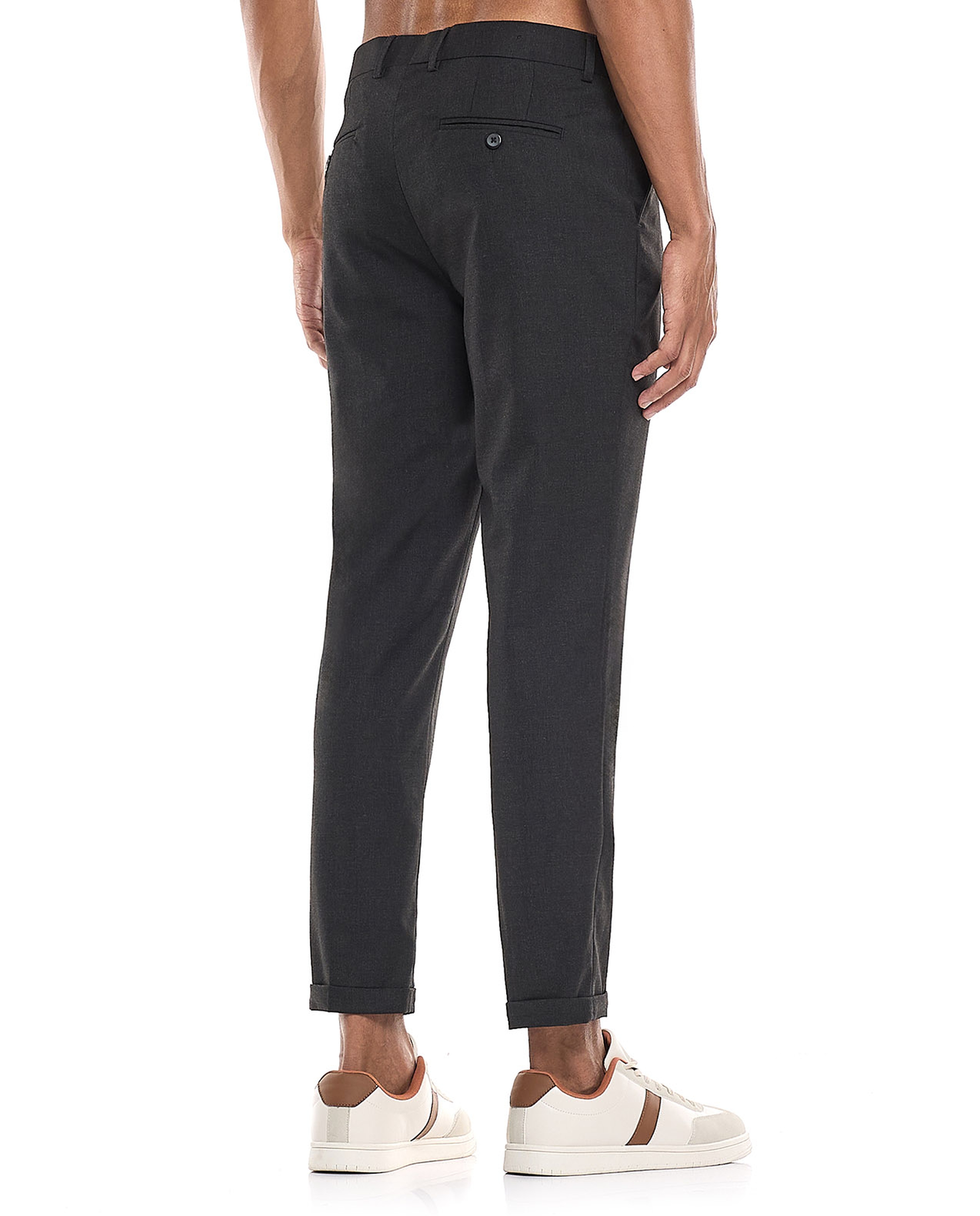 Solid Cropped Trousers with Button Closure