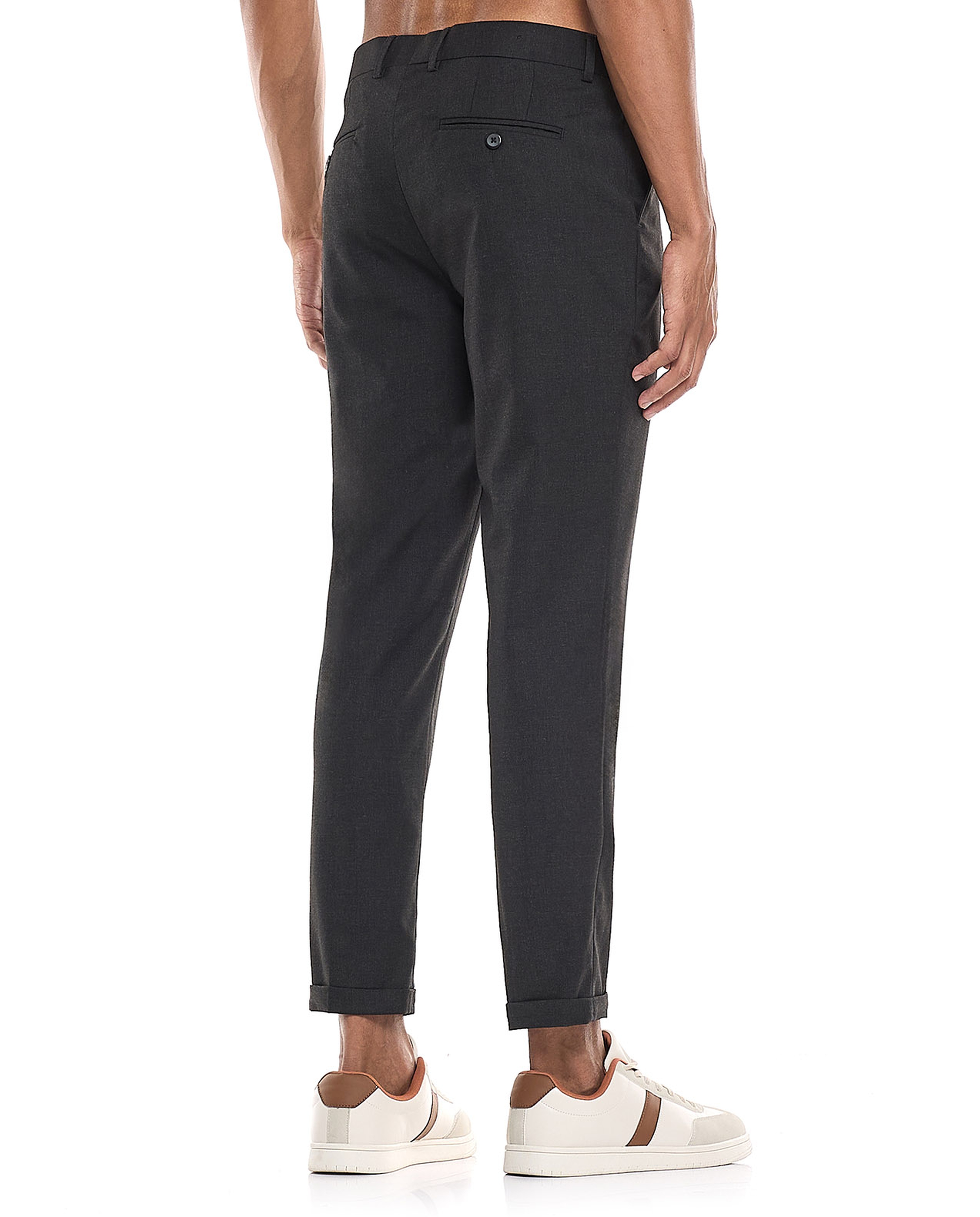 Solid Cropped Trousers with Button Closure