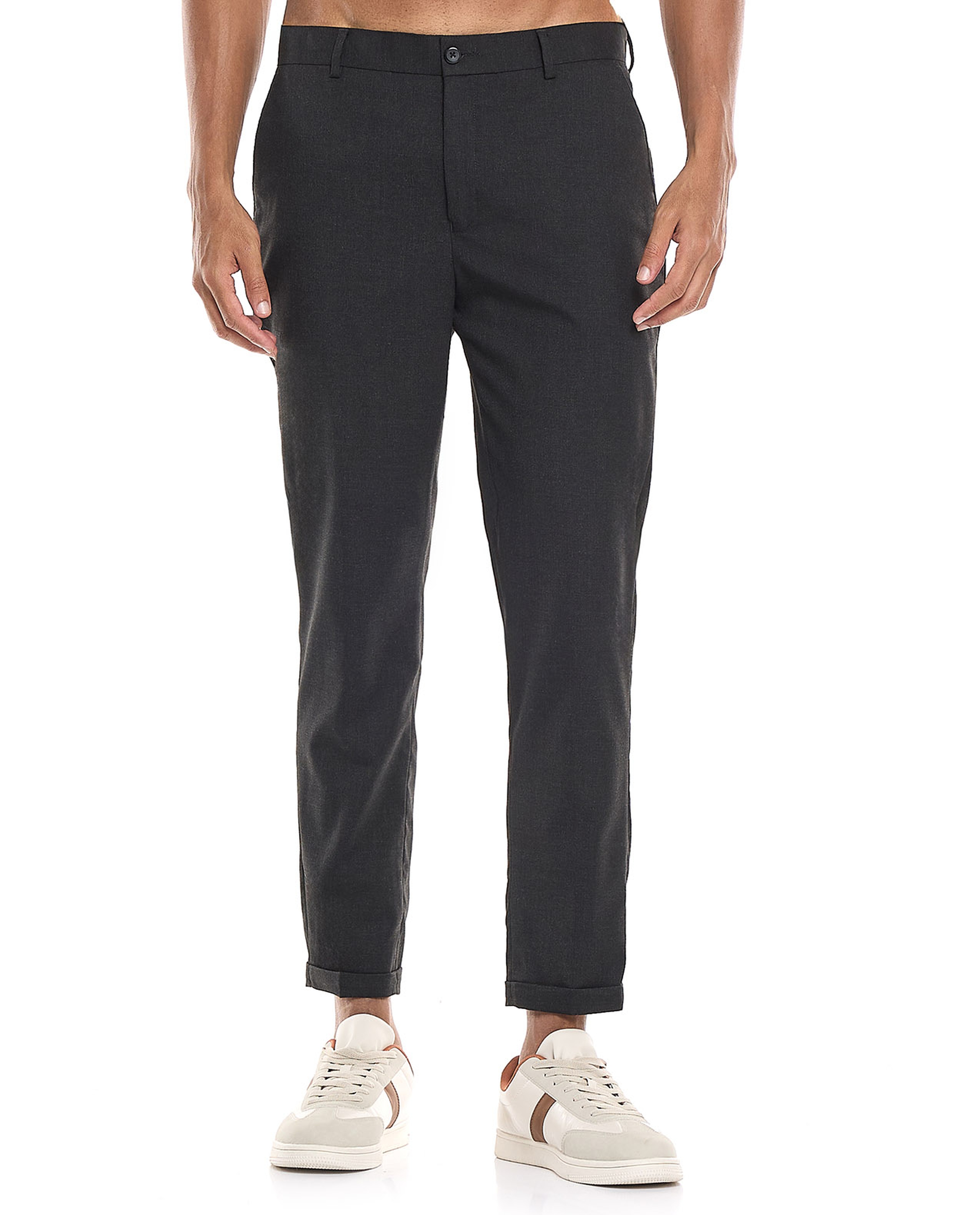 Solid Cropped Trousers with Button Closure