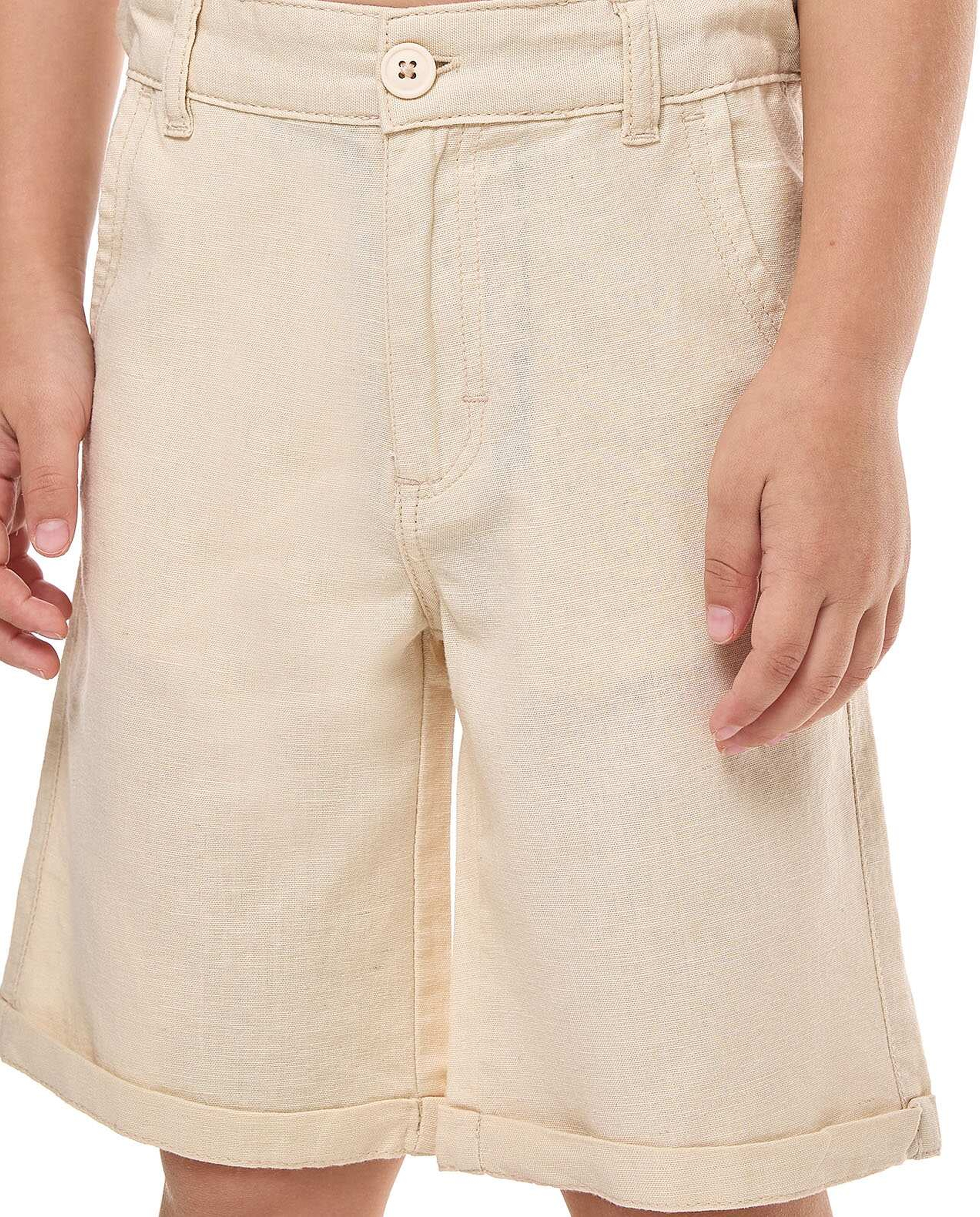 Solid Chino Shorts with Button Closure
