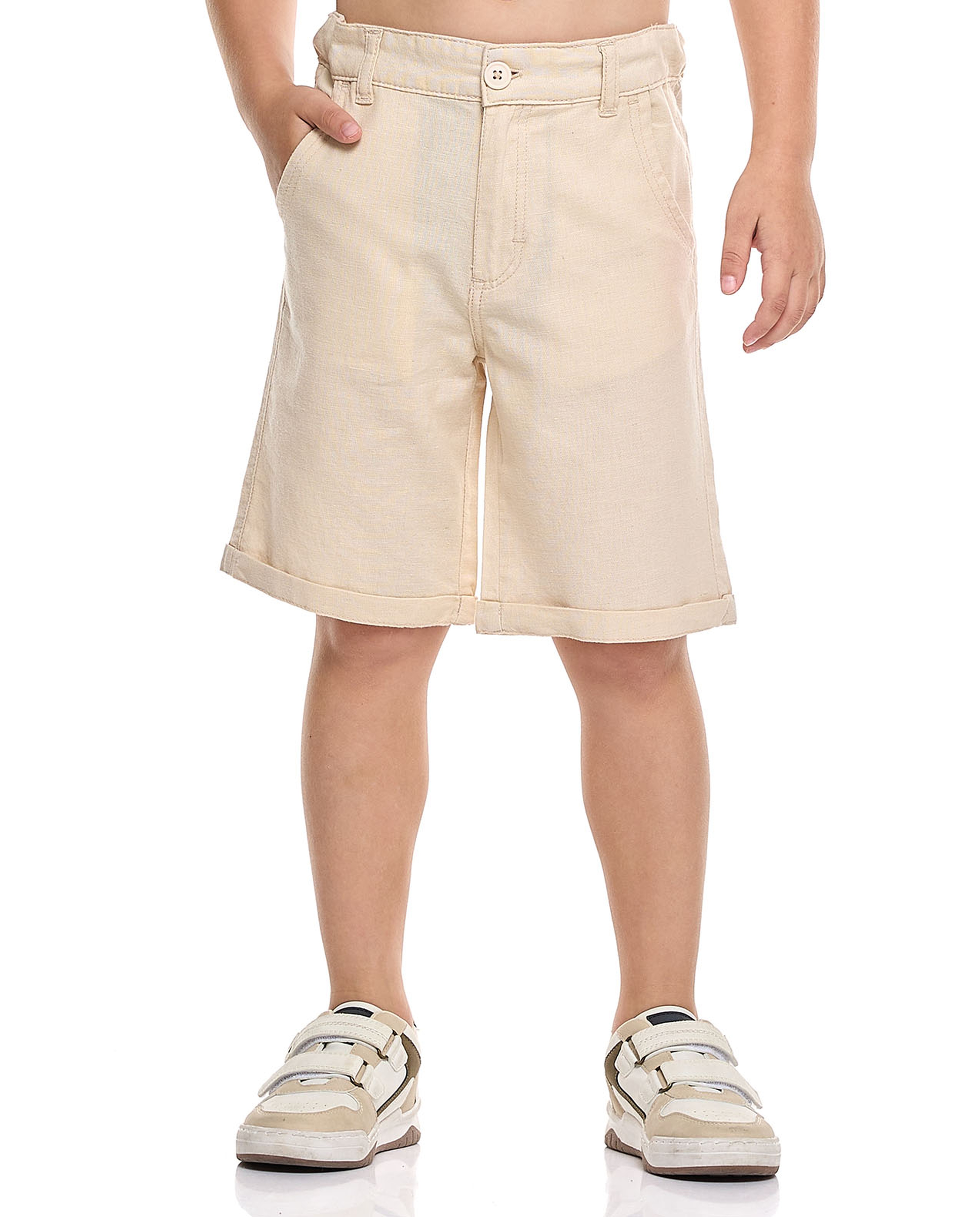 Solid Chino Shorts with Button Closure