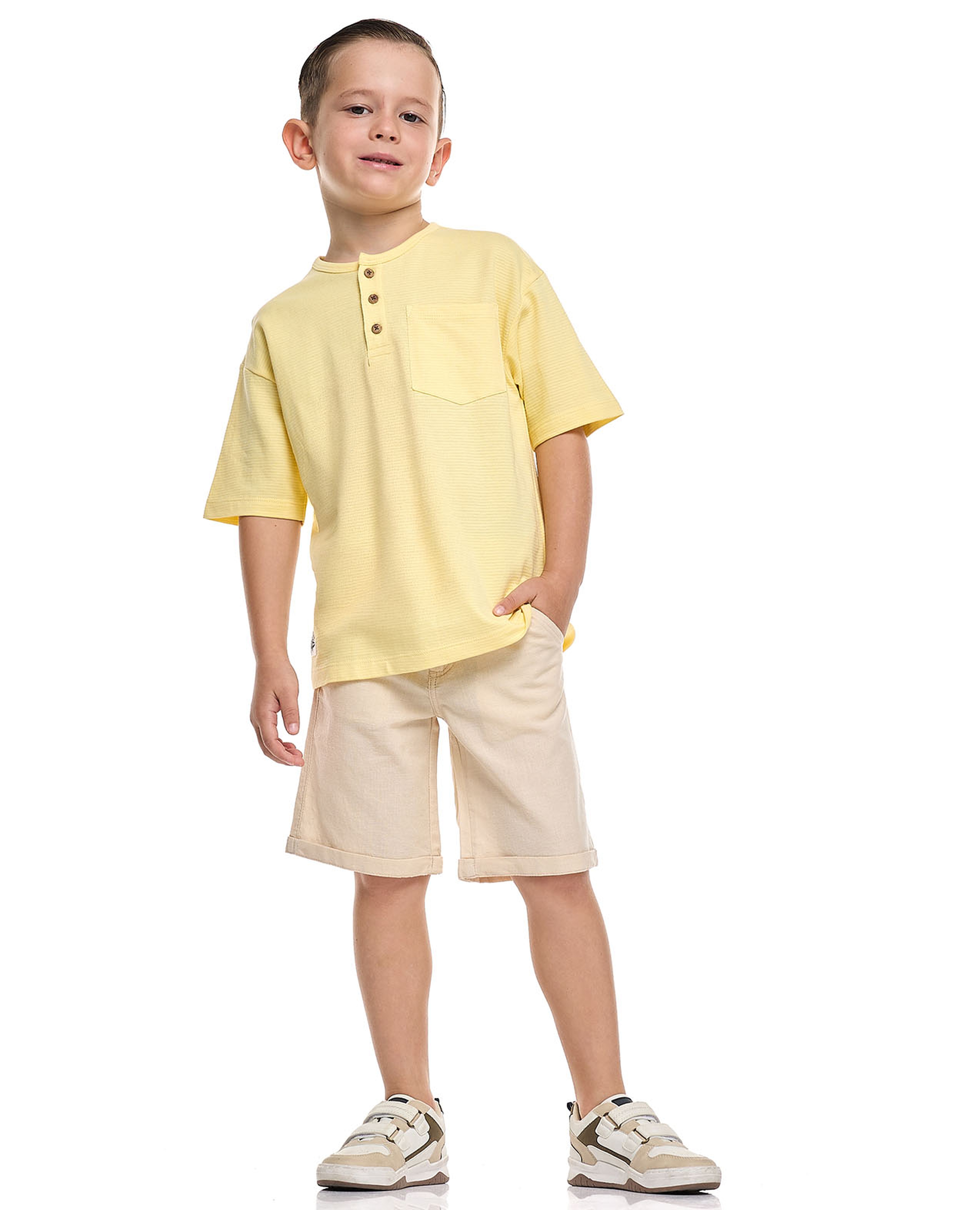 Solid Chino Shorts with Button Closure