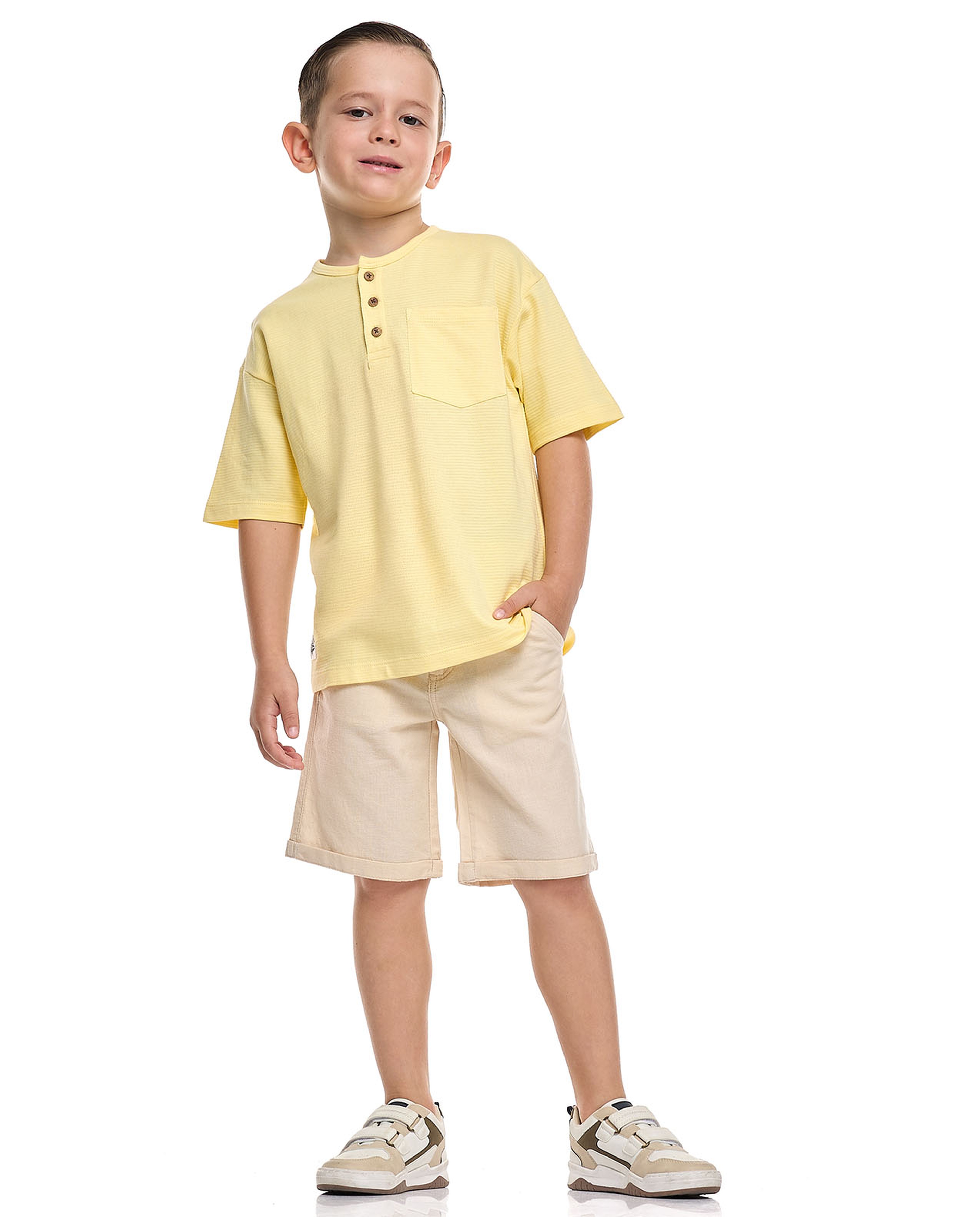 Solid Chino Shorts with Button Closure