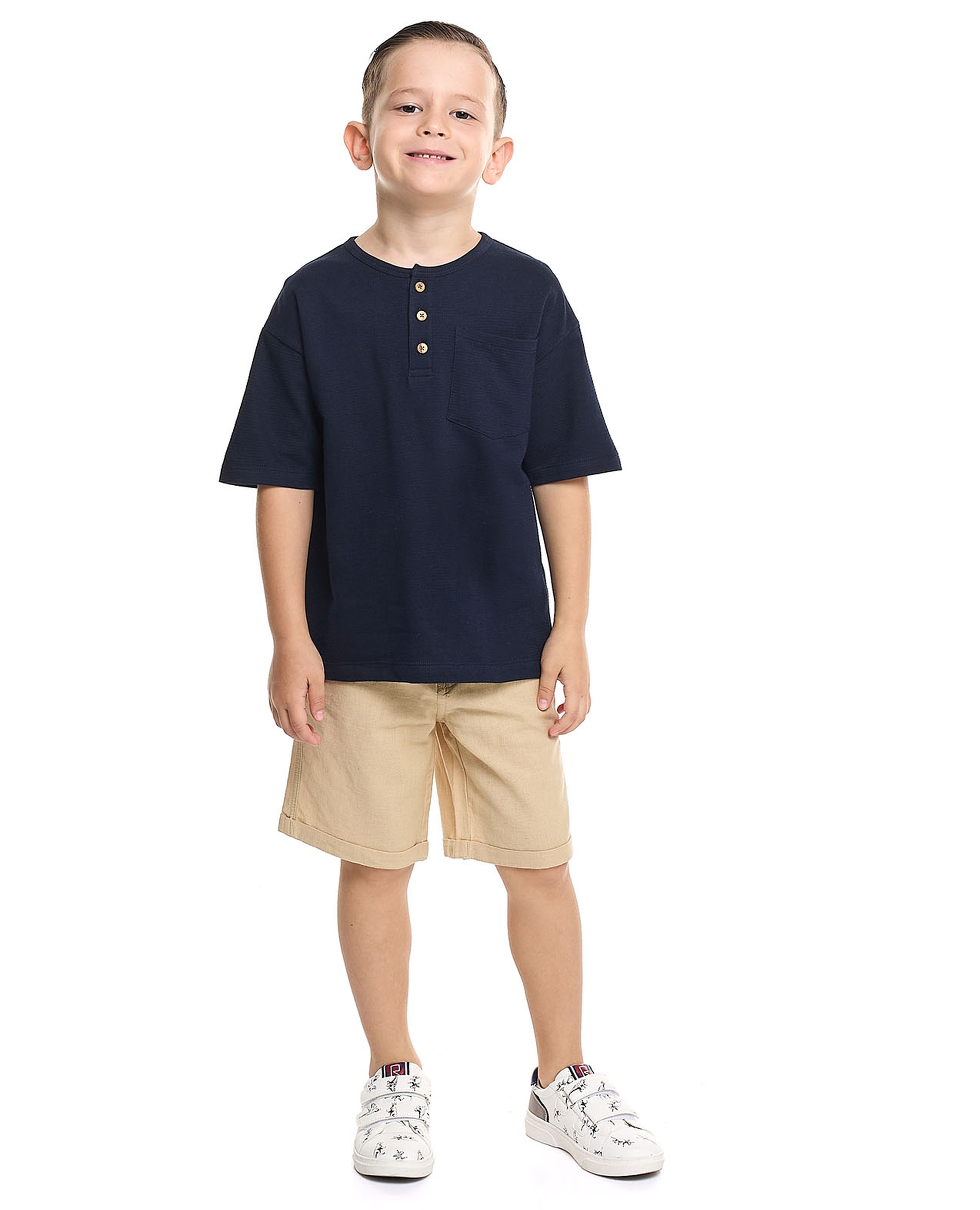 Solid Chino Shorts with Button Closure