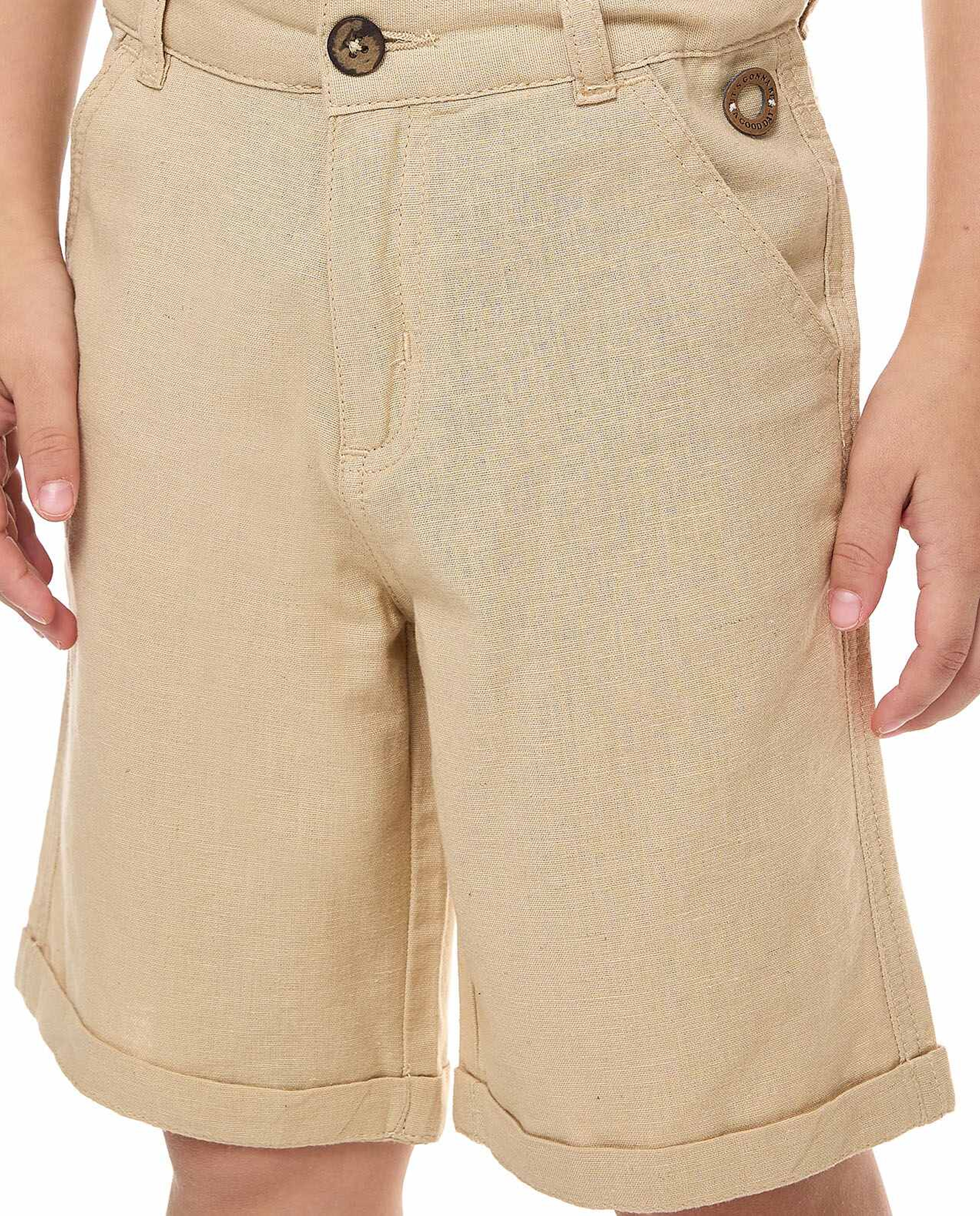 Solid Chino Shorts with Button Closure