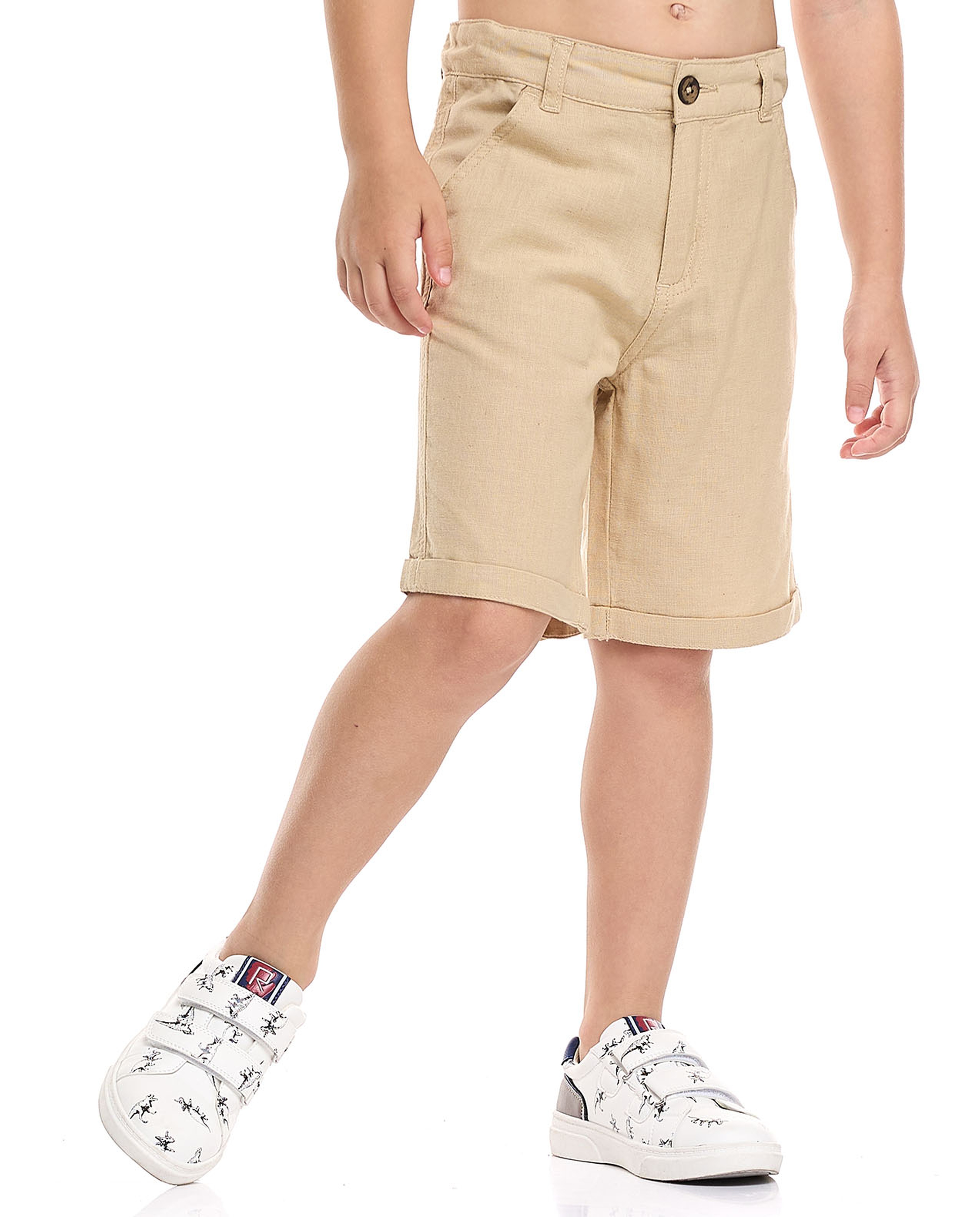 Solid Chino Shorts with Button Closure