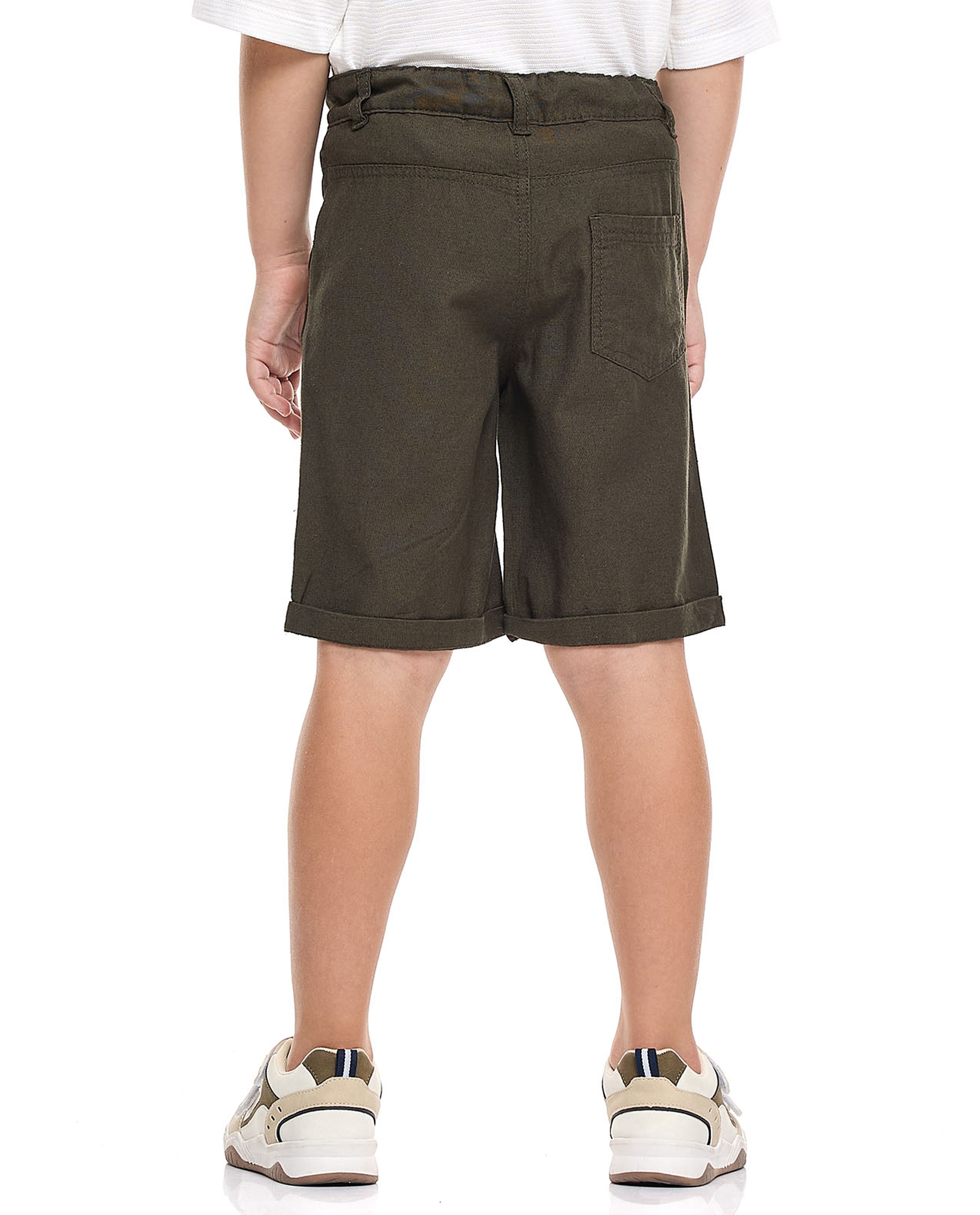 Solid Chino Shorts with Button Closure
