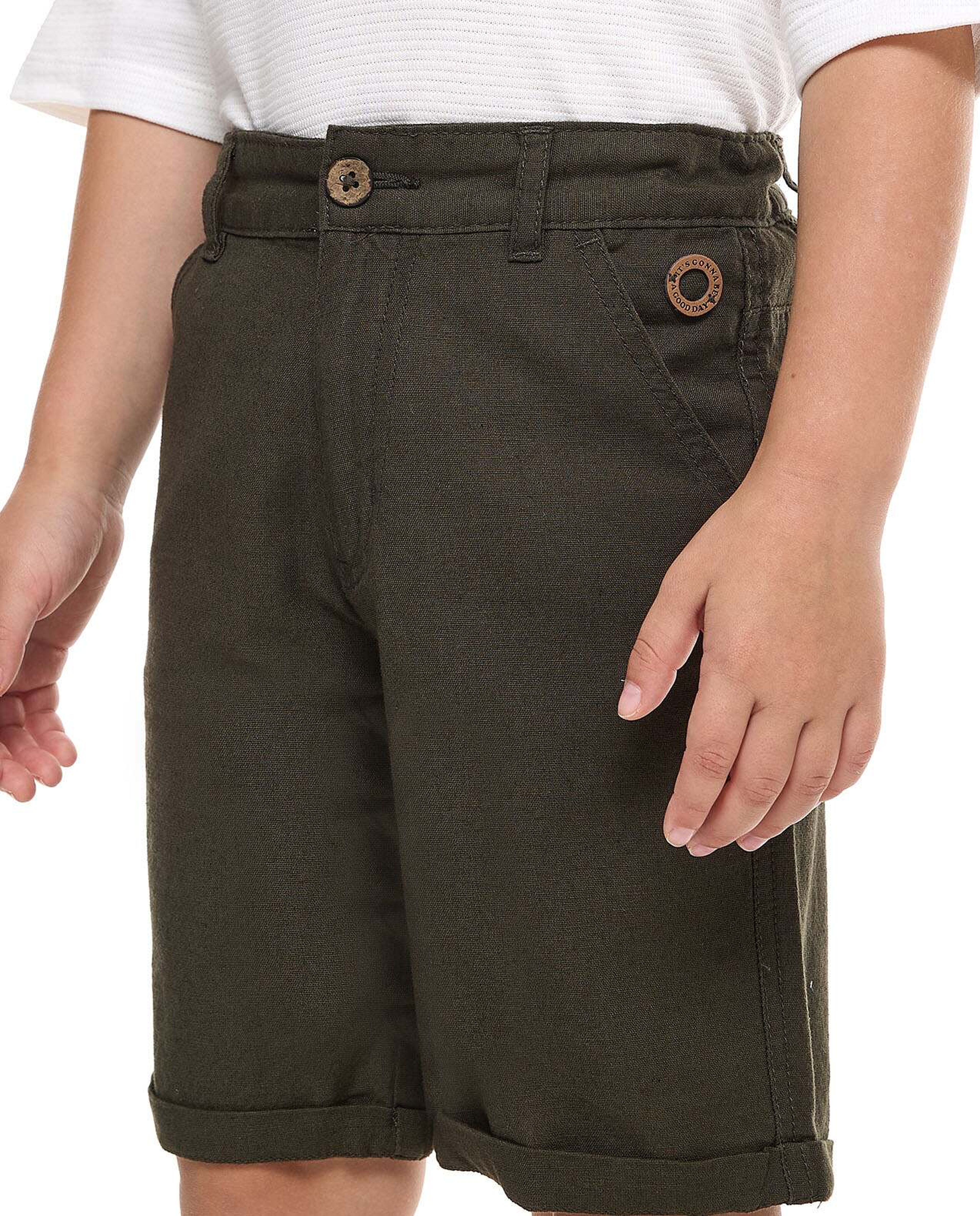 Solid Chino Shorts with Button Closure