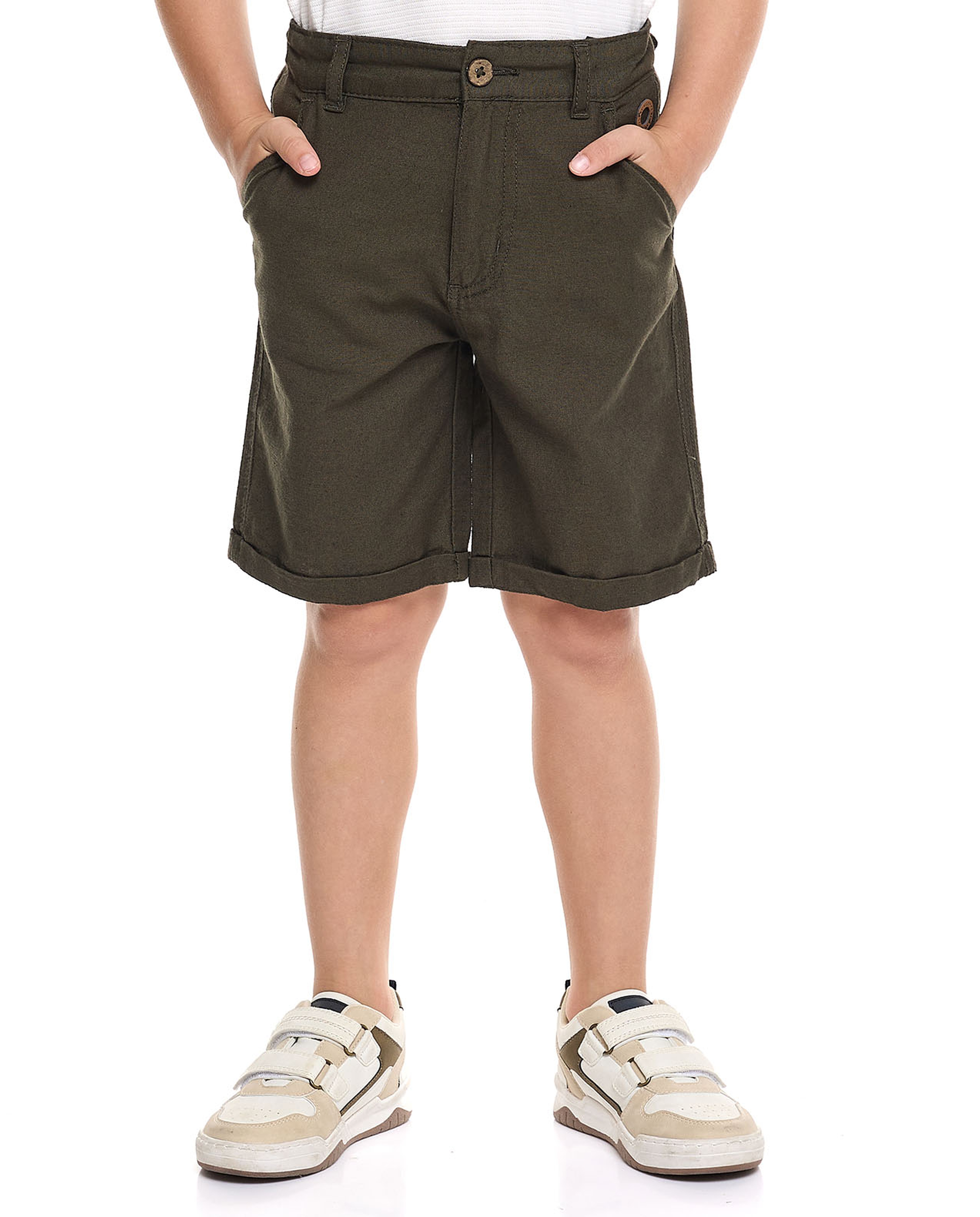 Solid Chino Shorts with Button Closure