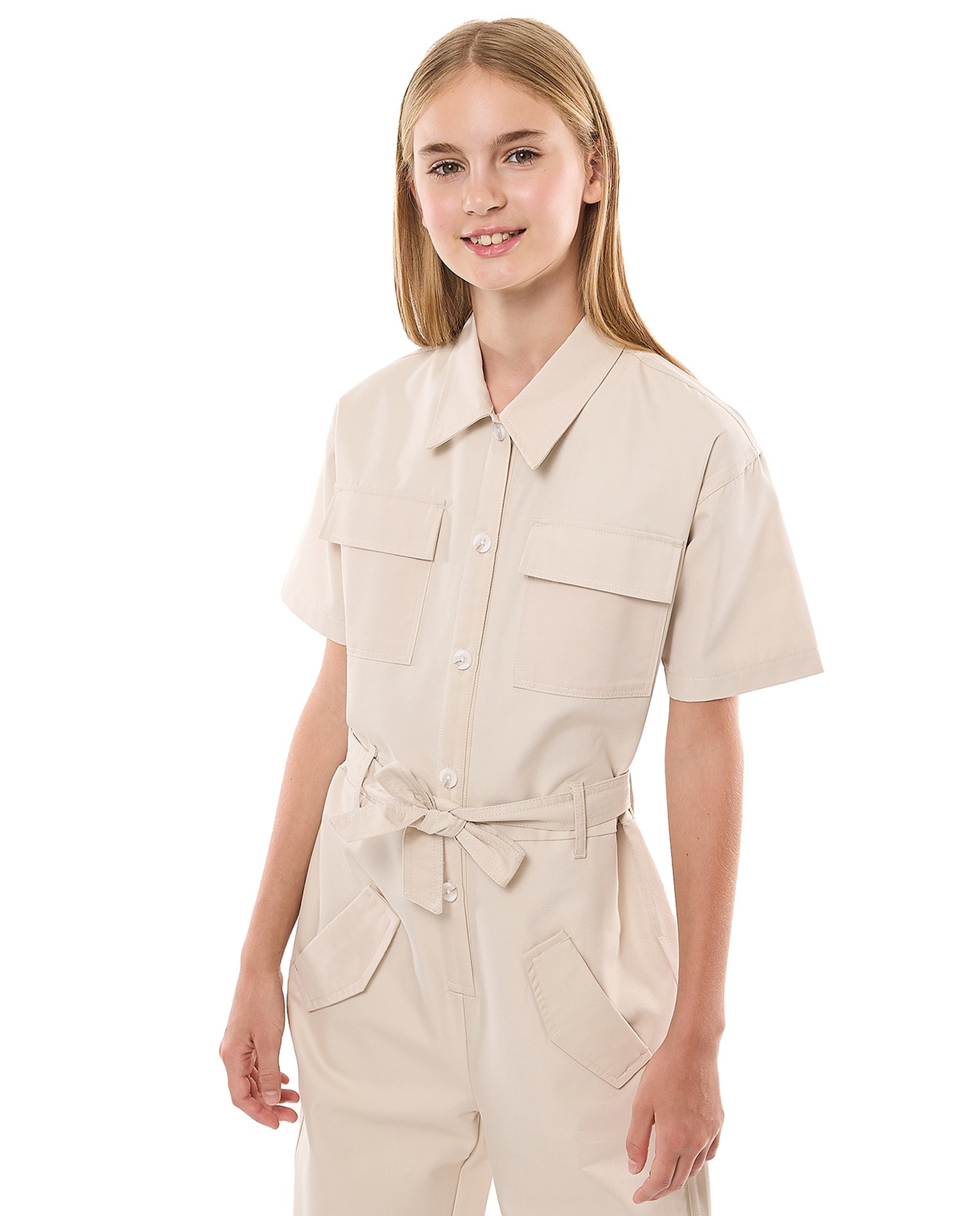 Pocket Detail Jumpsuit with Classic Collar and Short Sleeves