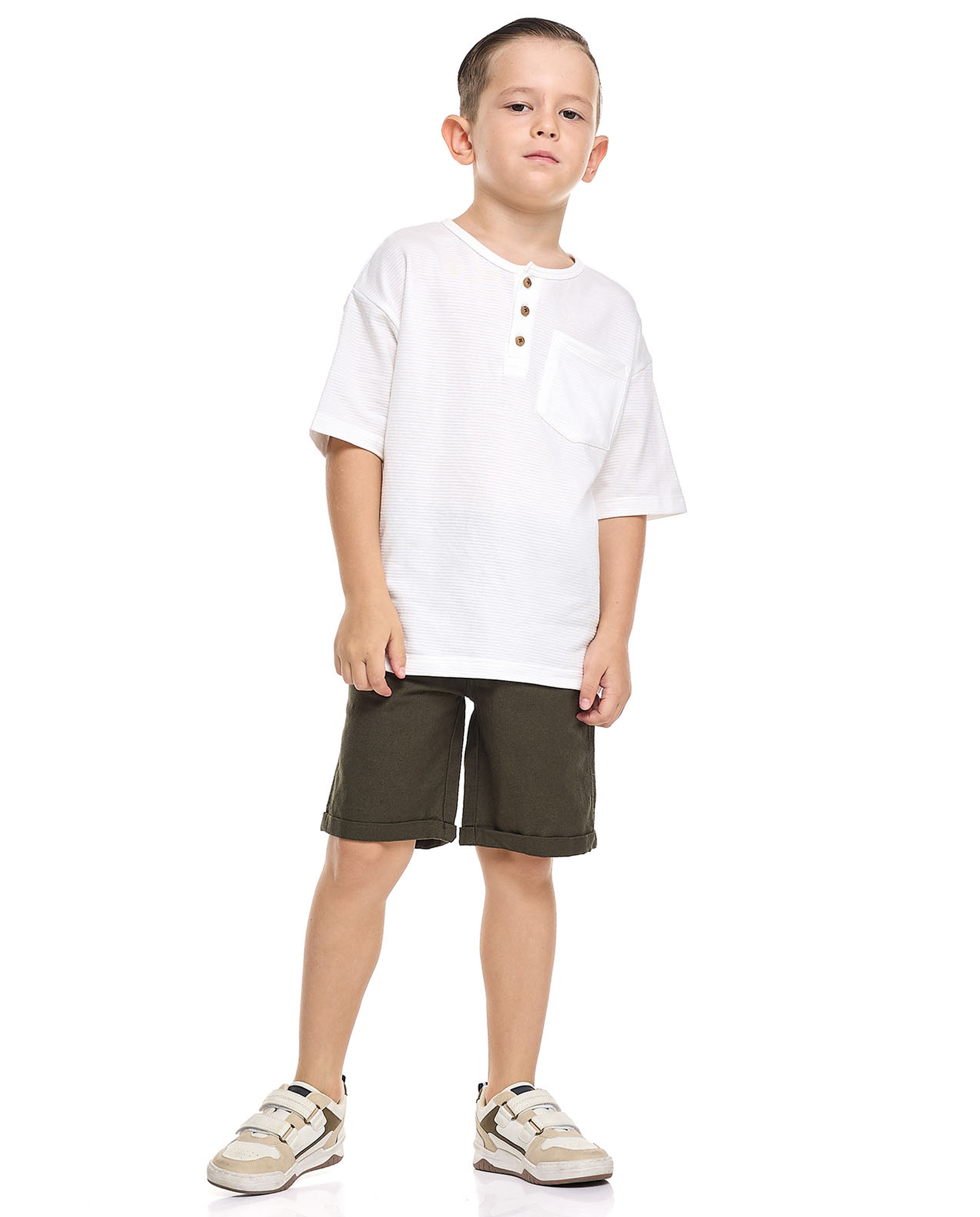 Solid Chino Shorts with Button Closure