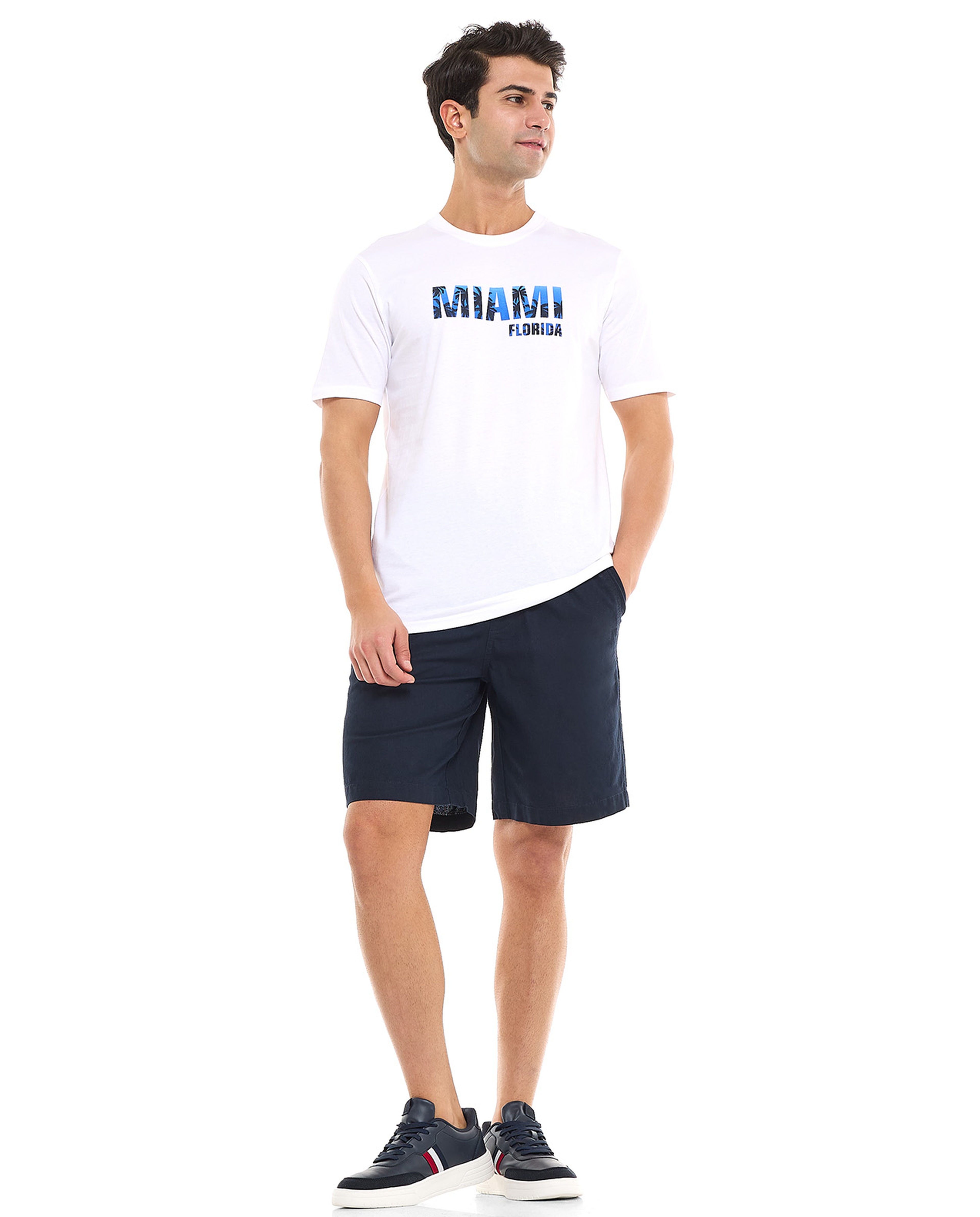 Typography Print T-Shirt With Crew Neck and Short Sleeves