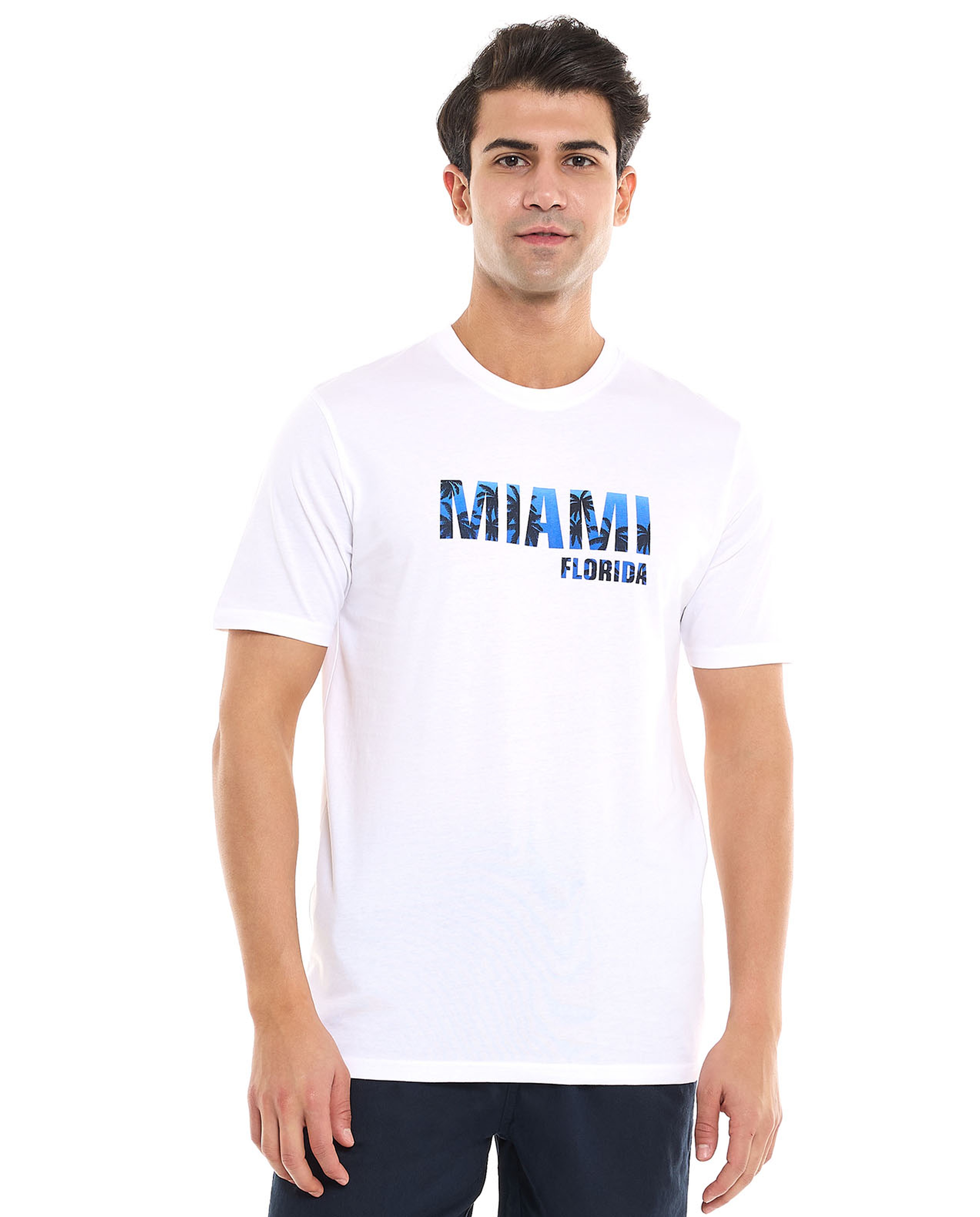 Typography Print T-Shirt With Crew Neck and Short Sleeves