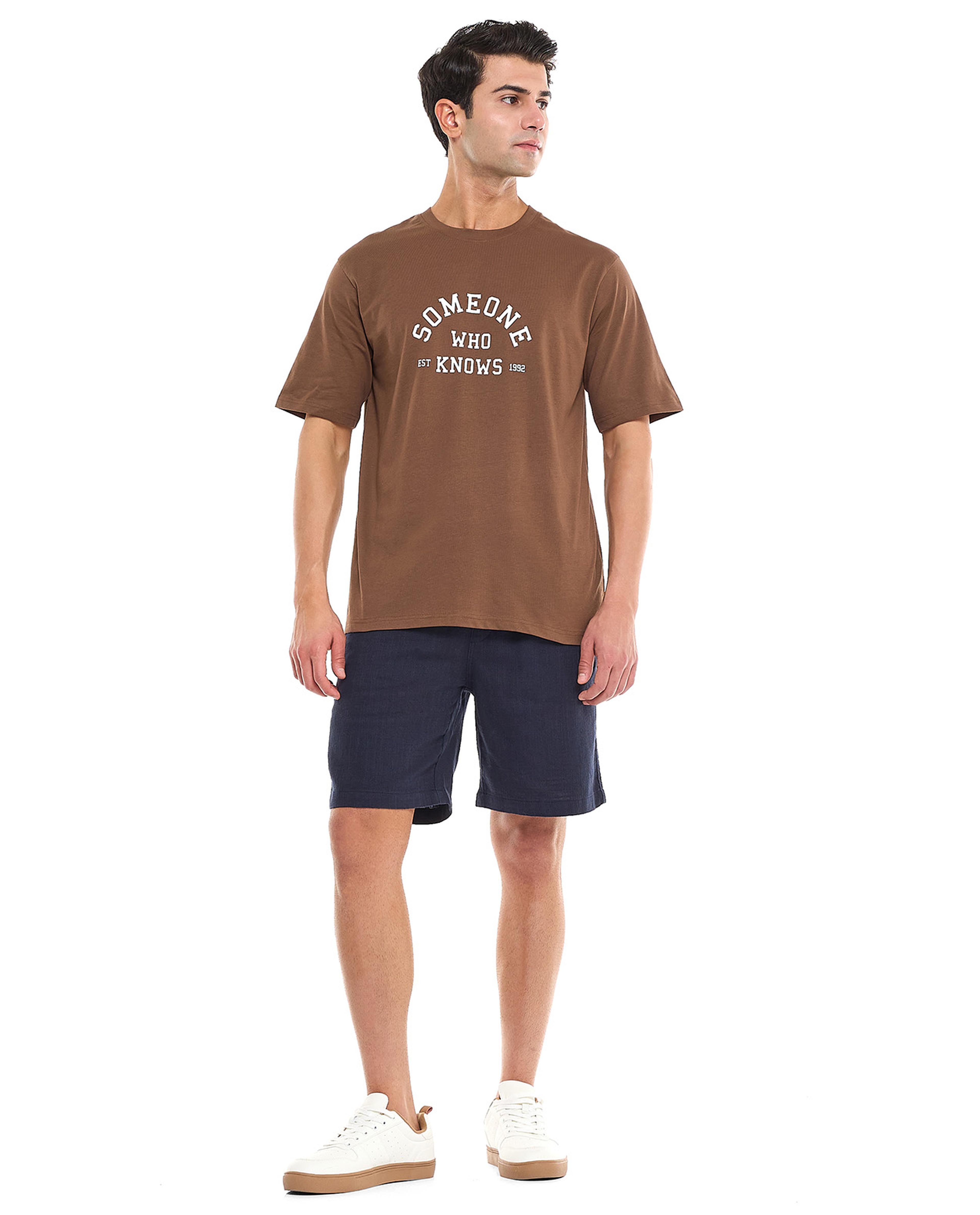 Typography Print T-Shirt With Crew Neck and Short Sleeves