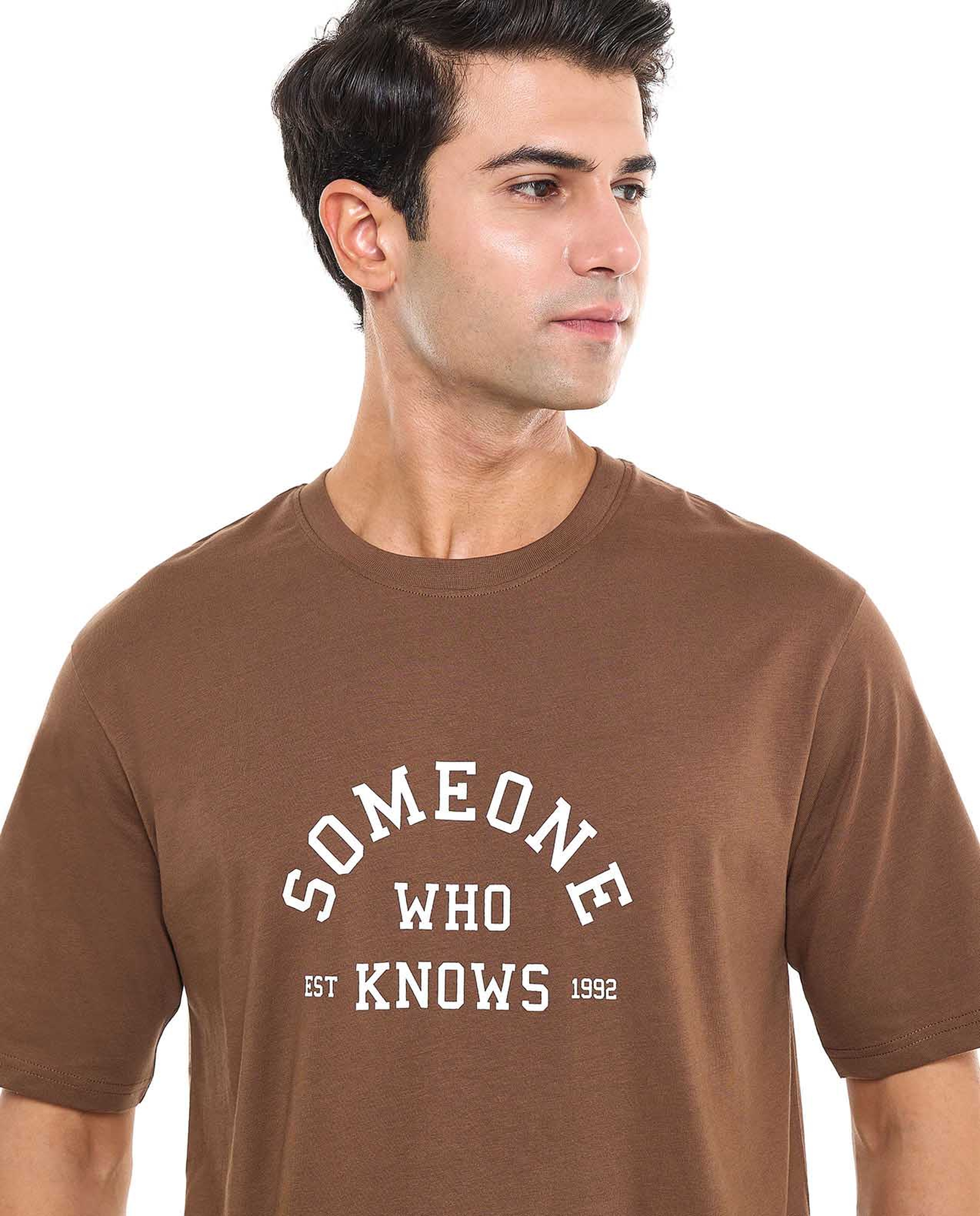 Typography Print T-Shirt With Crew Neck and Short Sleeves