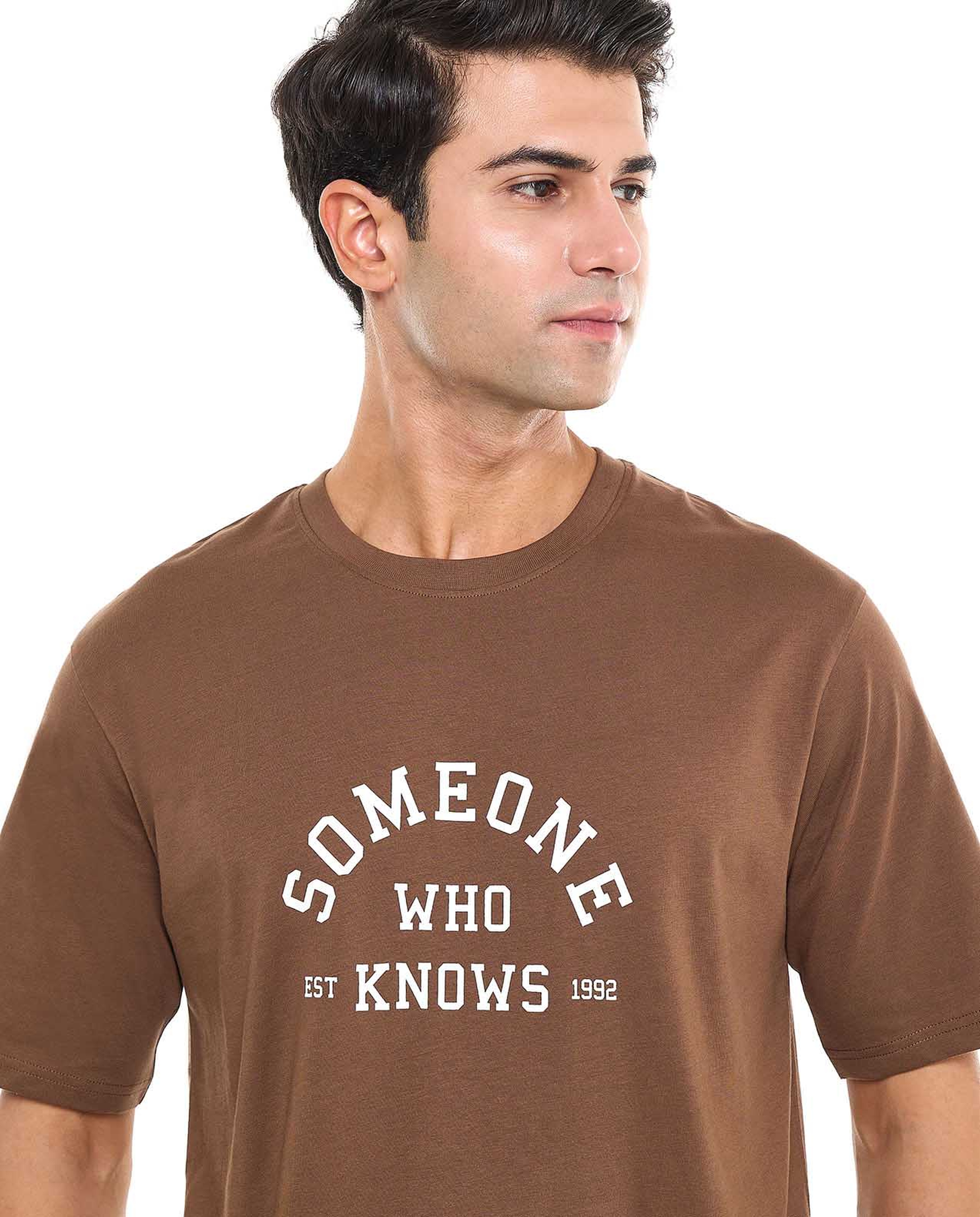 Typography Print T-Shirt With Crew Neck and Short Sleeves