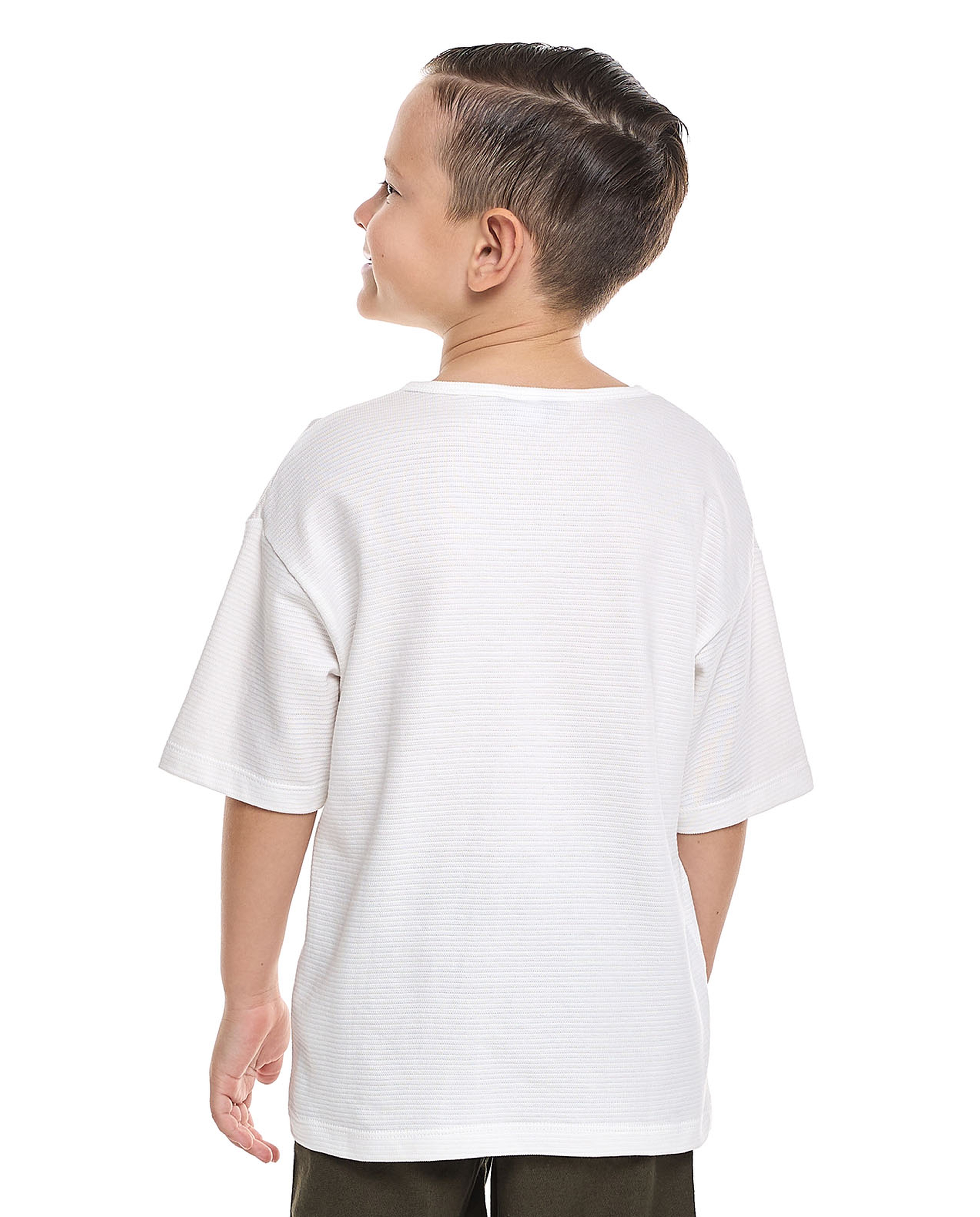 Textured T-Shirt with Henley Neck and Short Sleeves