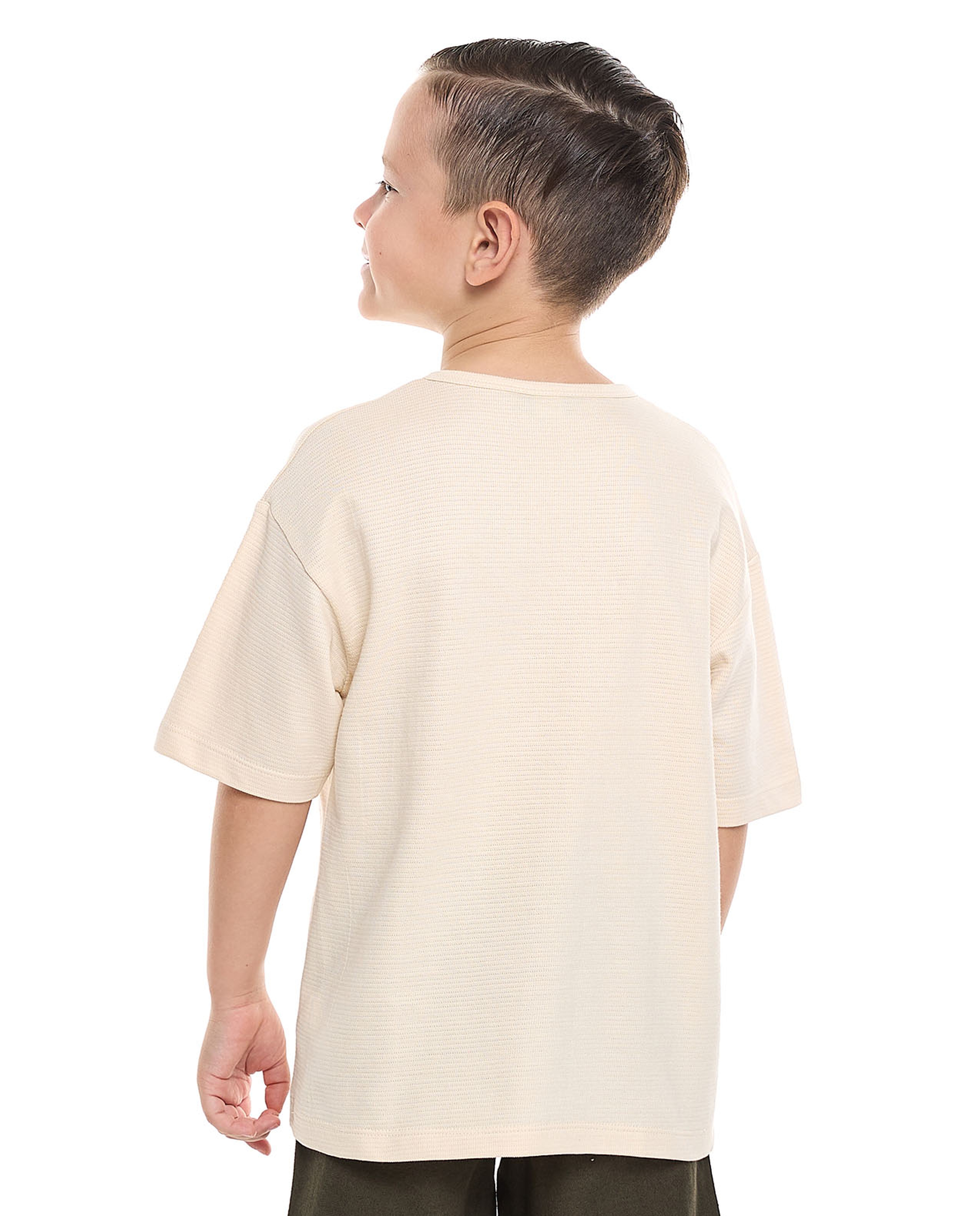 Textured T-Shirt with Henley Neck and Short Sleeves