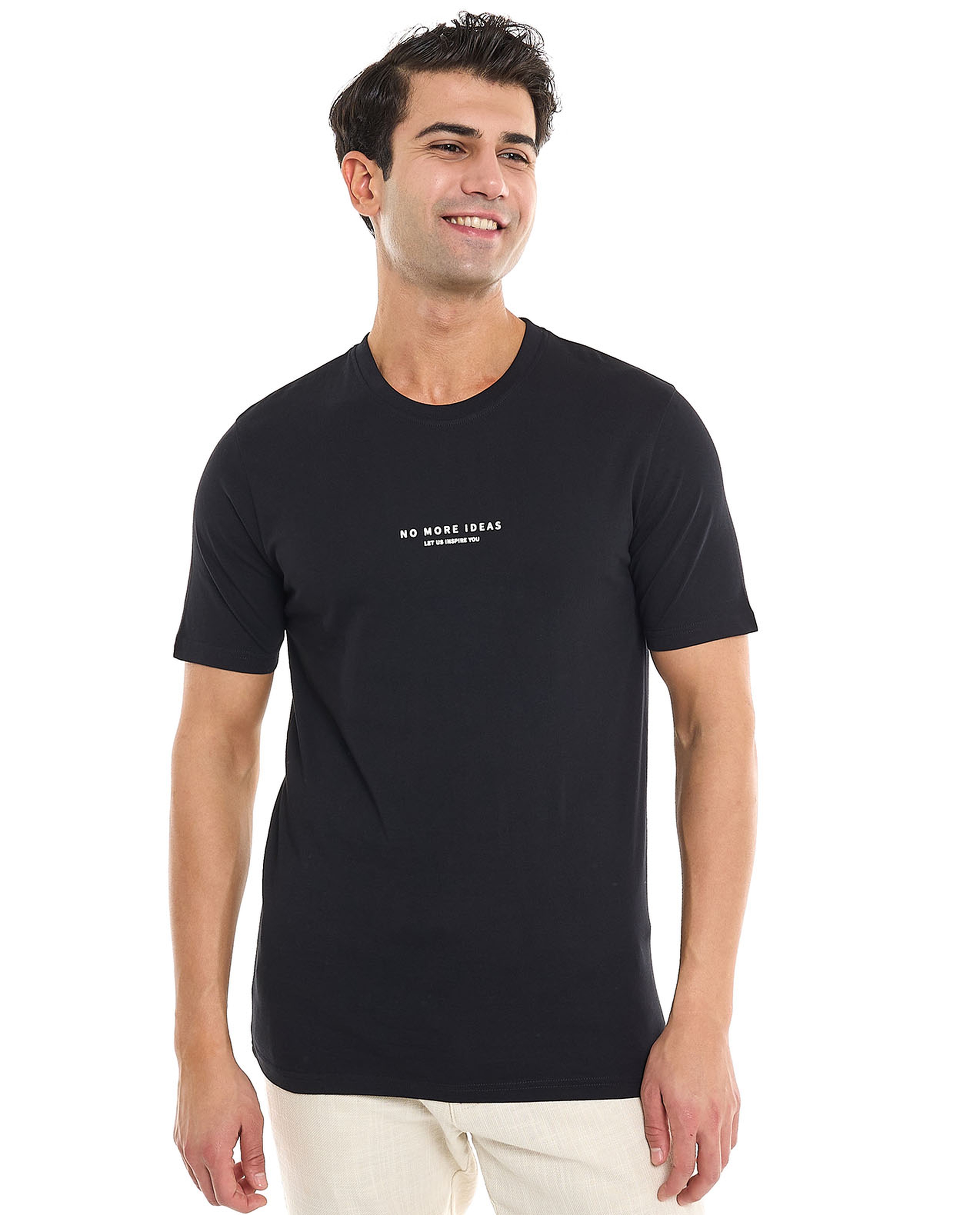 Typography Print T-Shirt With Crew Neck and Short Sleeves