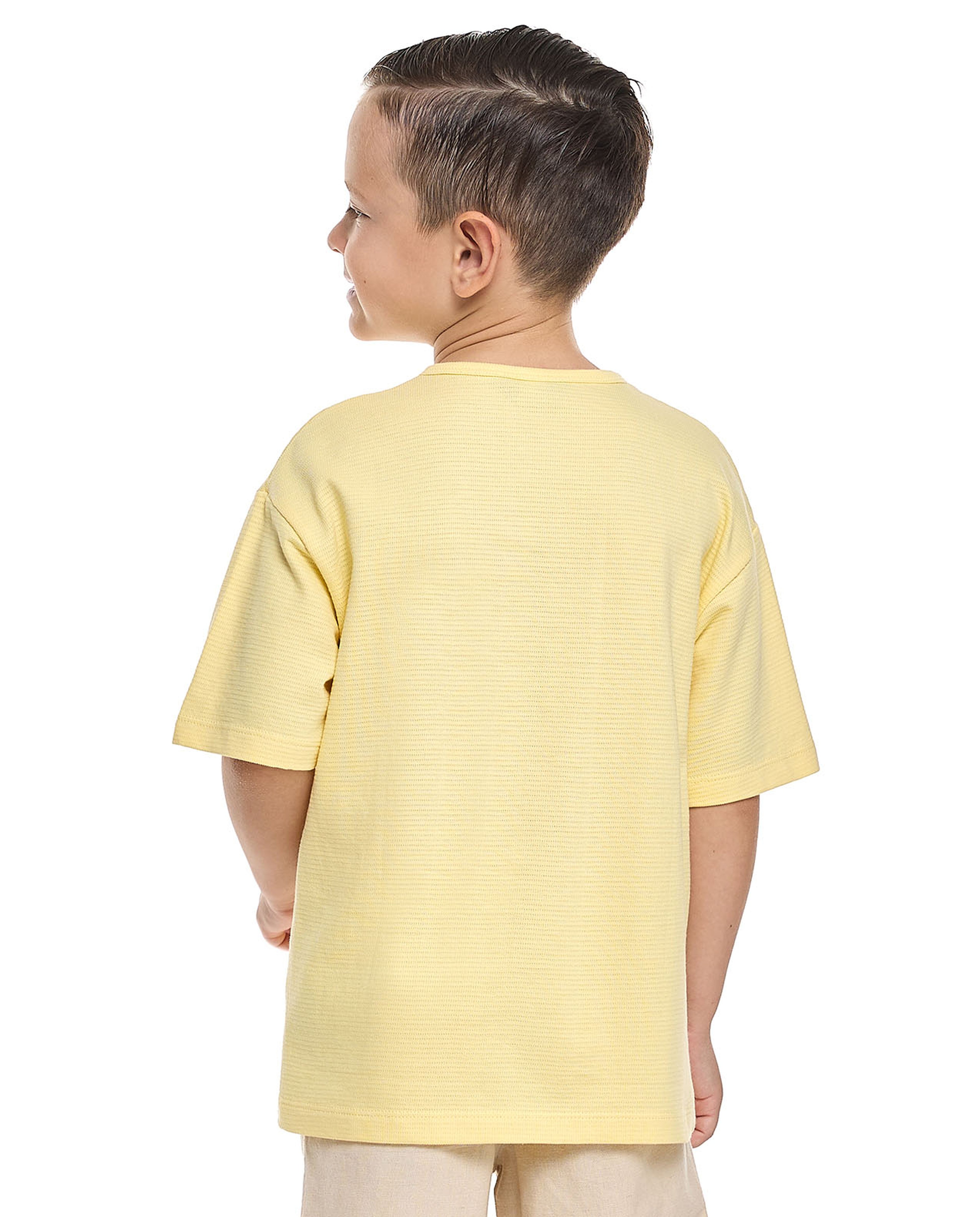 Textured T-Shirt with Henley Neck and Short Sleeves