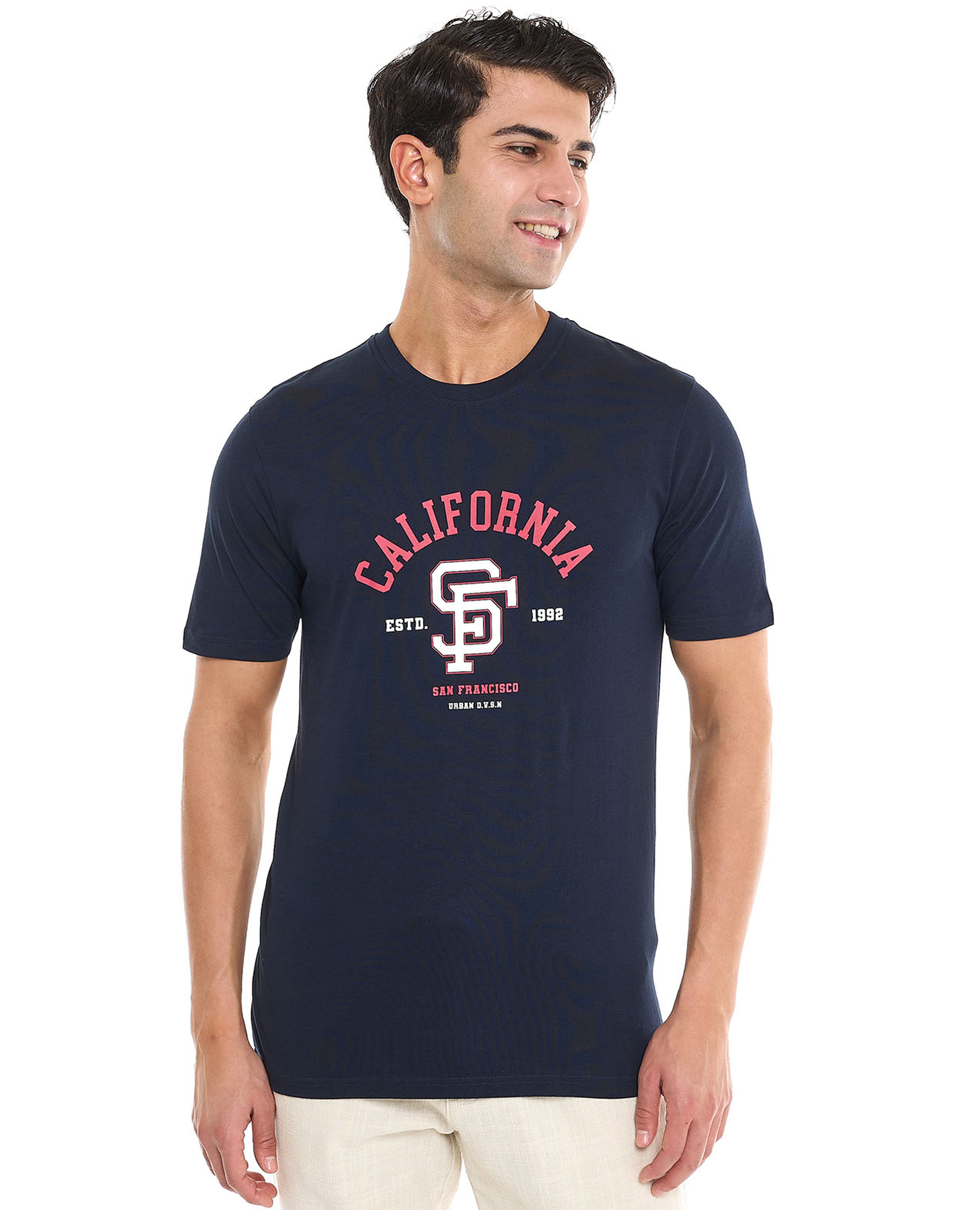 Typography Print T-Shirt With Crew Neck and Short Sleeves