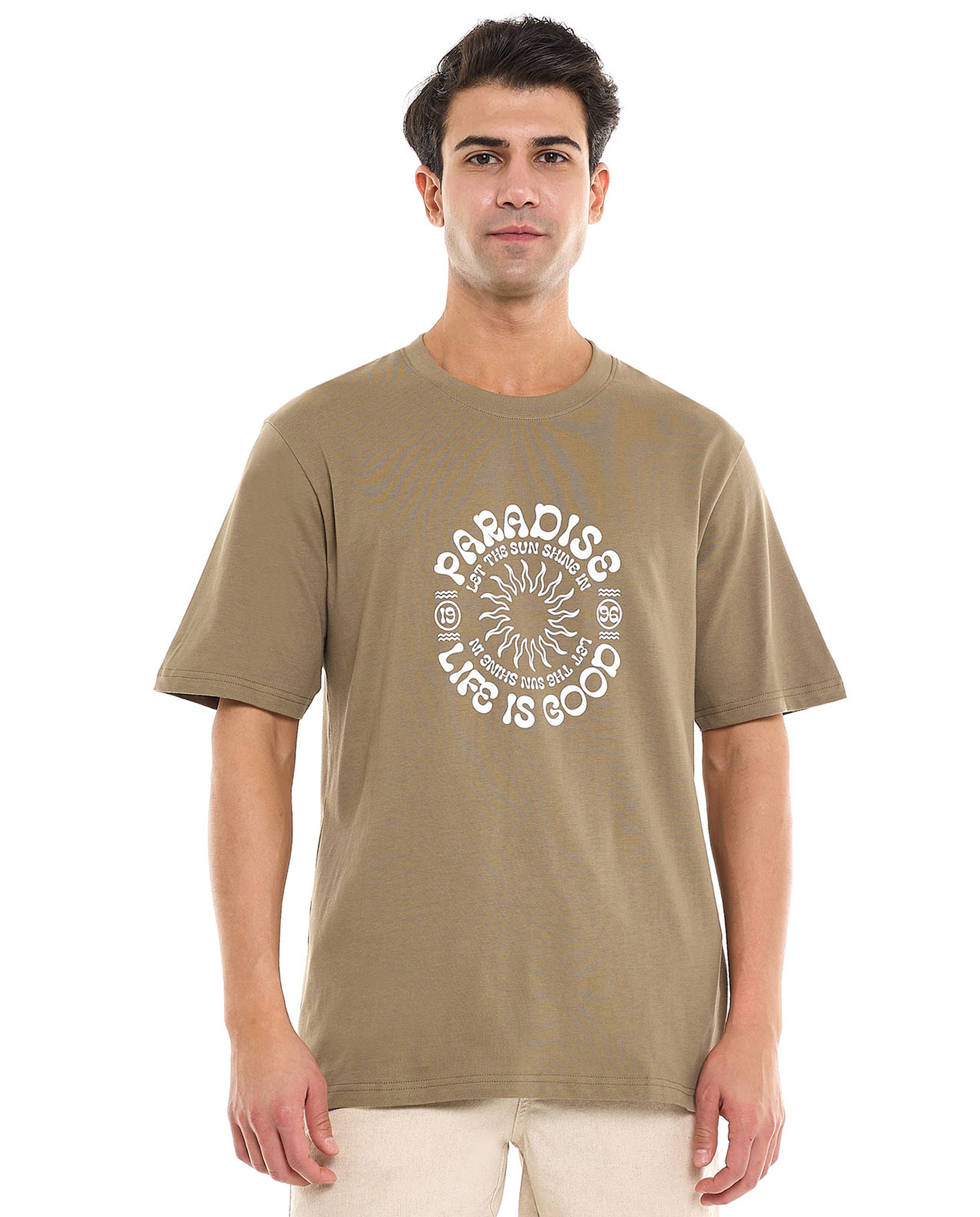 Typography Print T-Shirt With Crew Neck and Short Sleeves