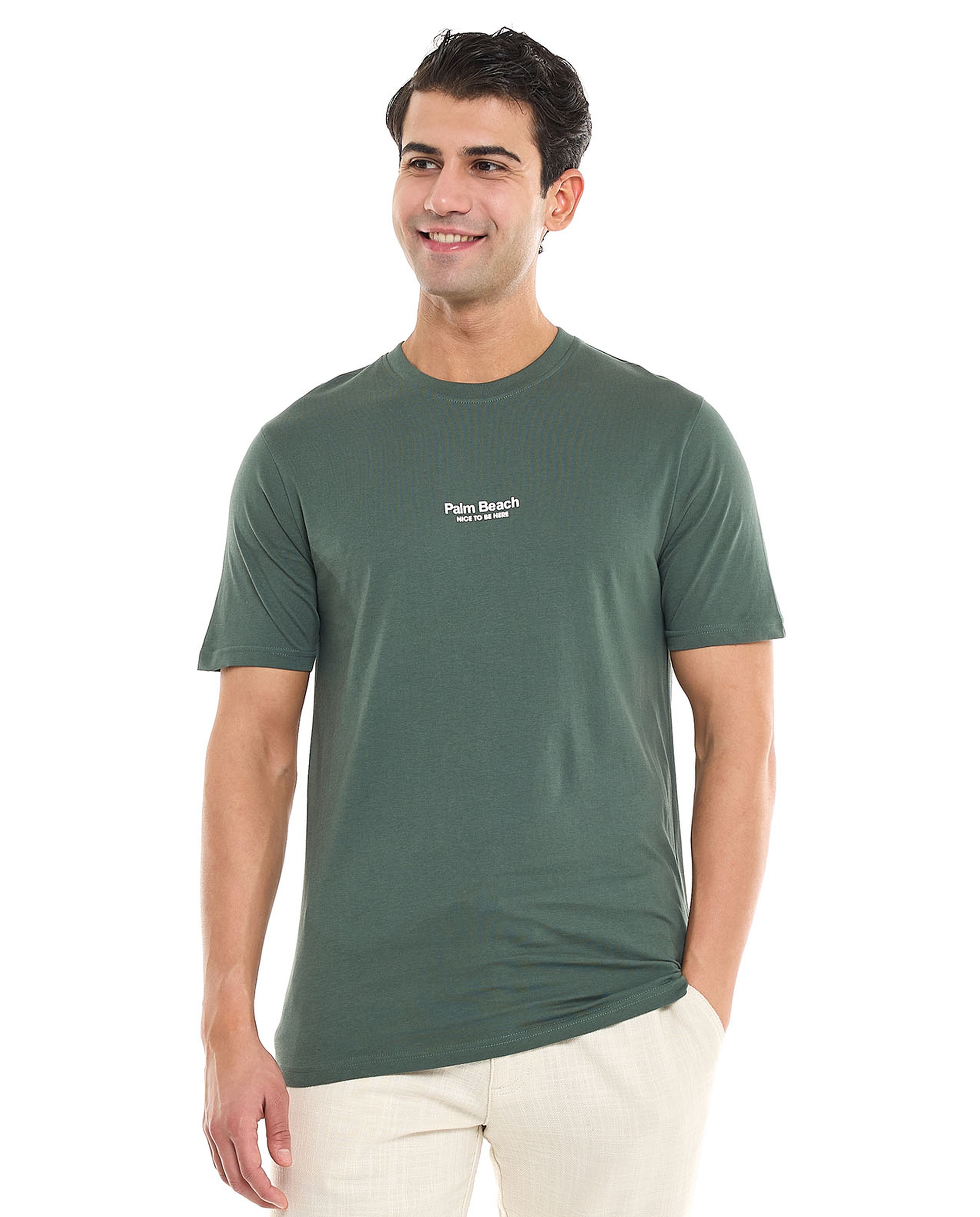 Typography Print T-Shirt With Crew Neck and Short Sleeves