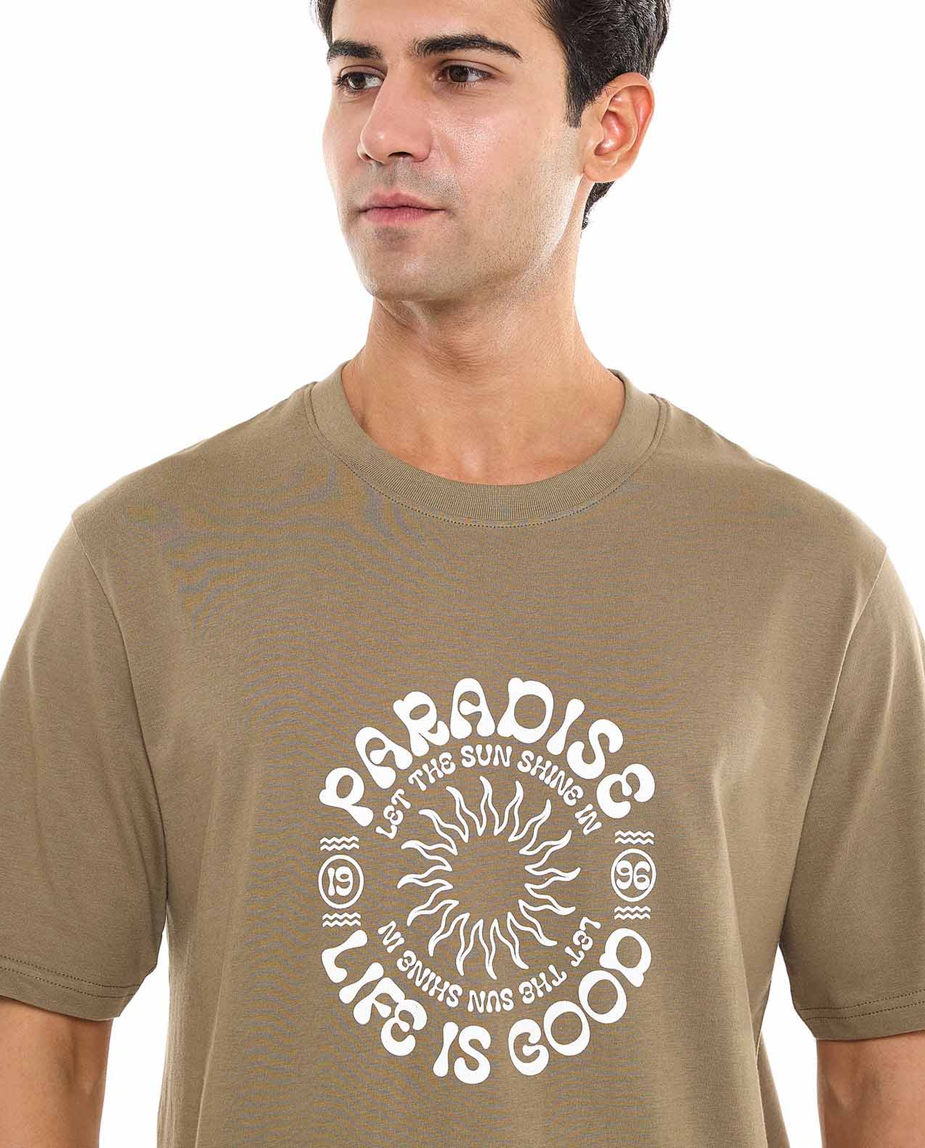 Typography Print T-Shirt With Crew Neck and Short Sleeves