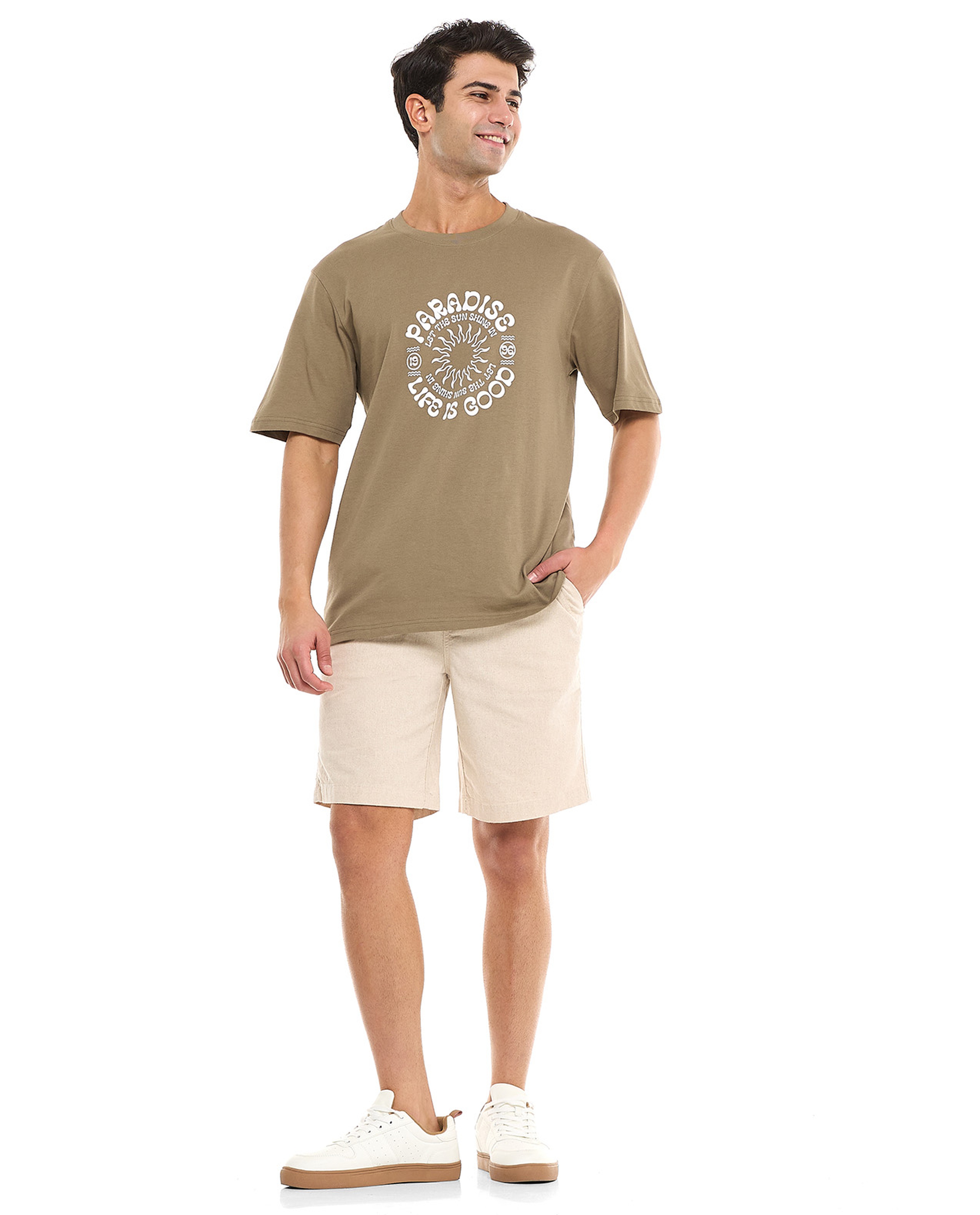 Typography Print T-Shirt With Crew Neck and Short Sleeves