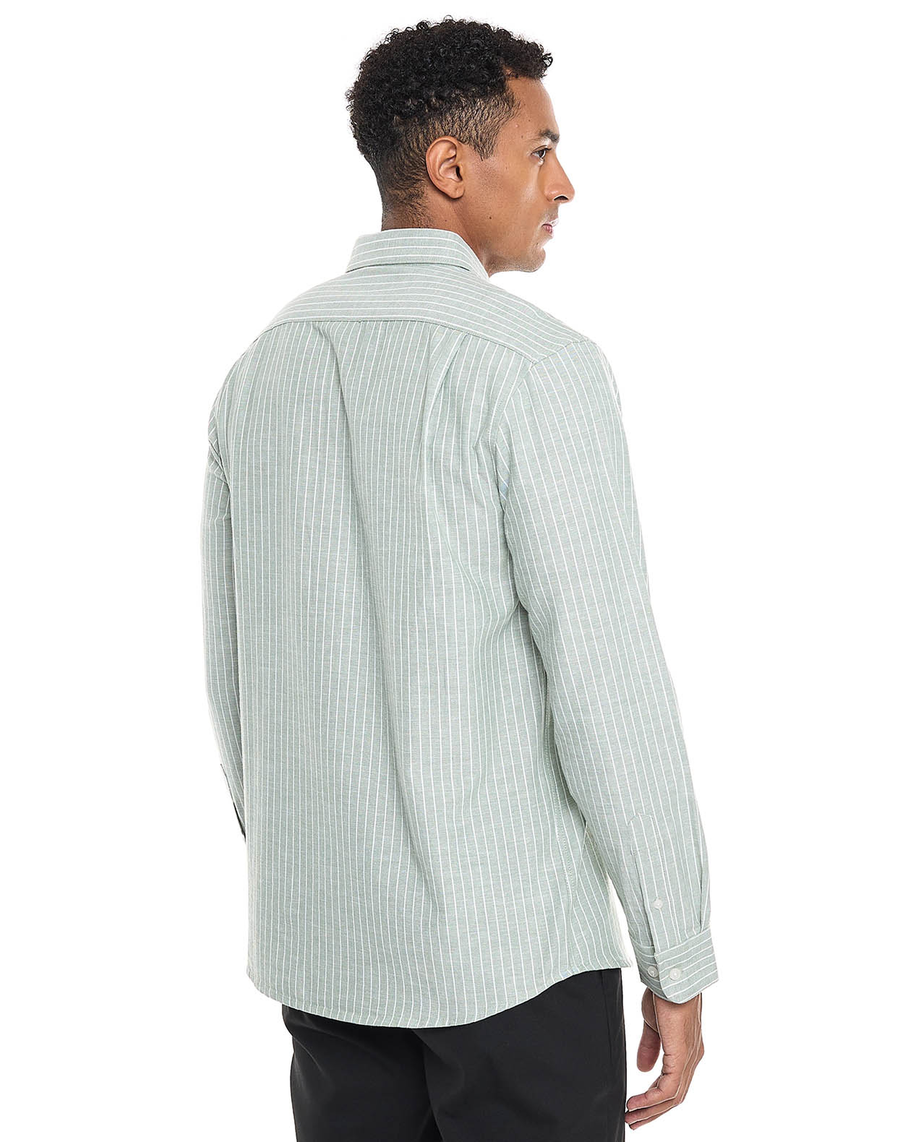 Textured Shirt With Stand Collar and Long Sleeves