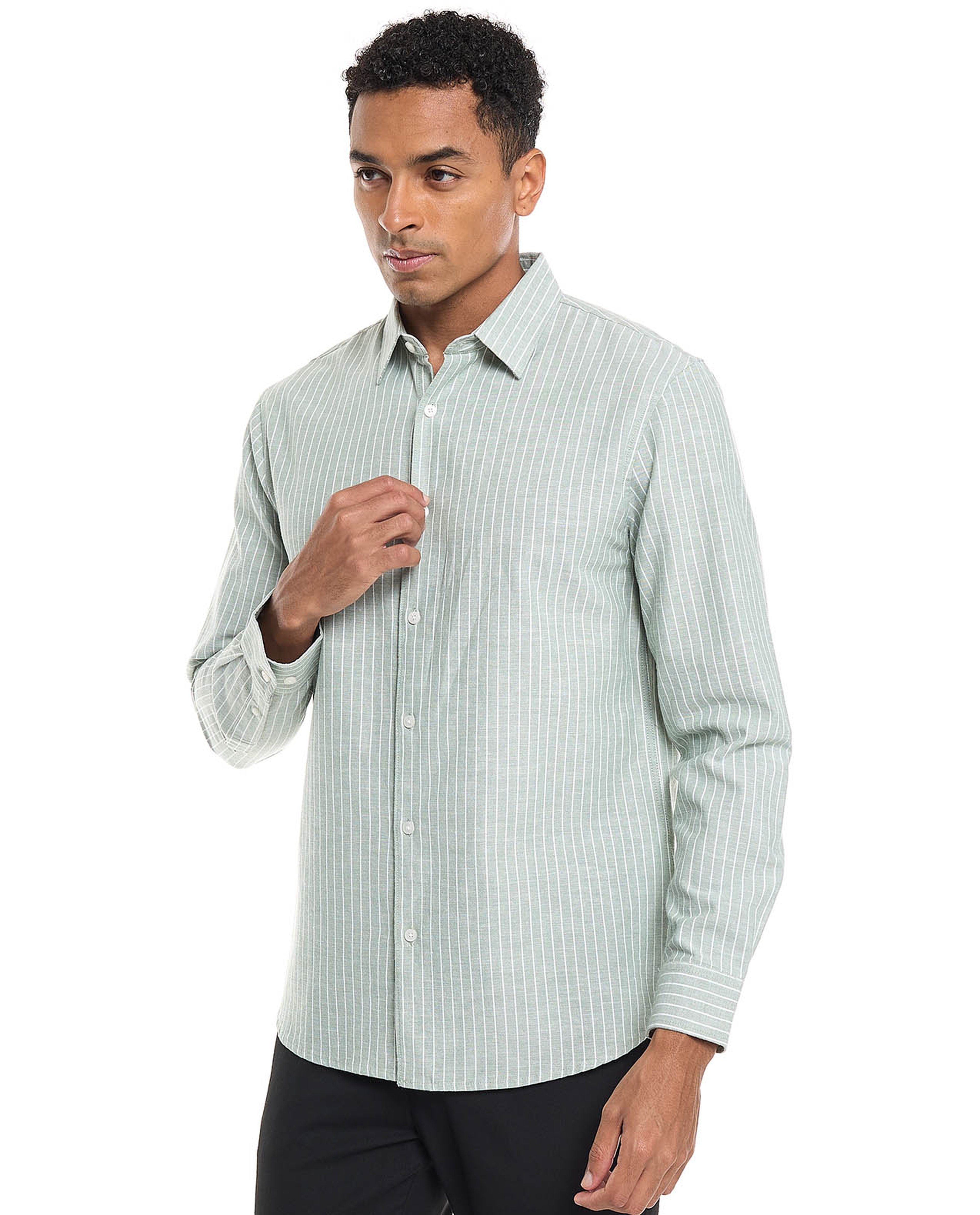 Textured Shirt With Stand Collar and Long Sleeves