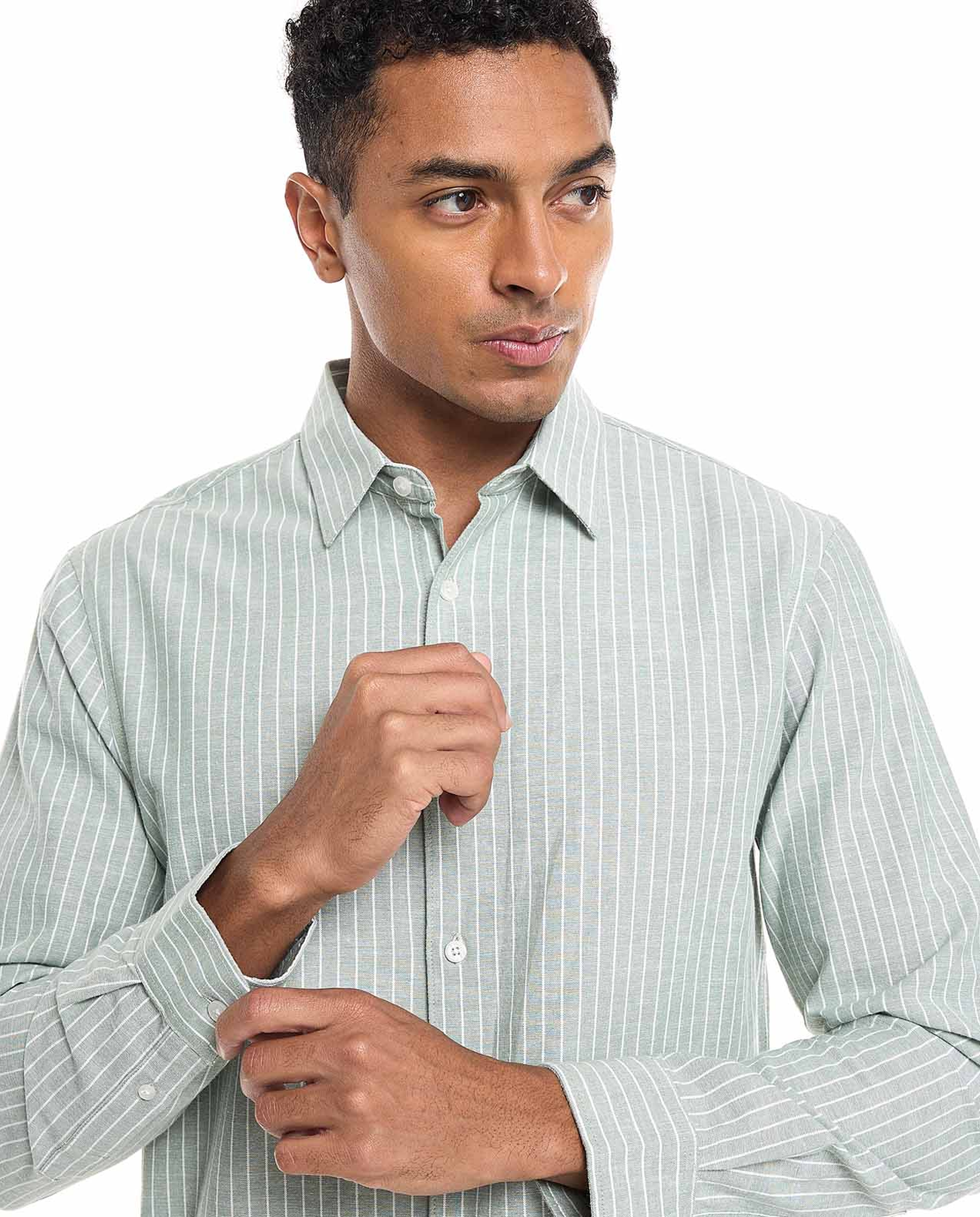 Textured Shirt With Stand Collar and Long Sleeves