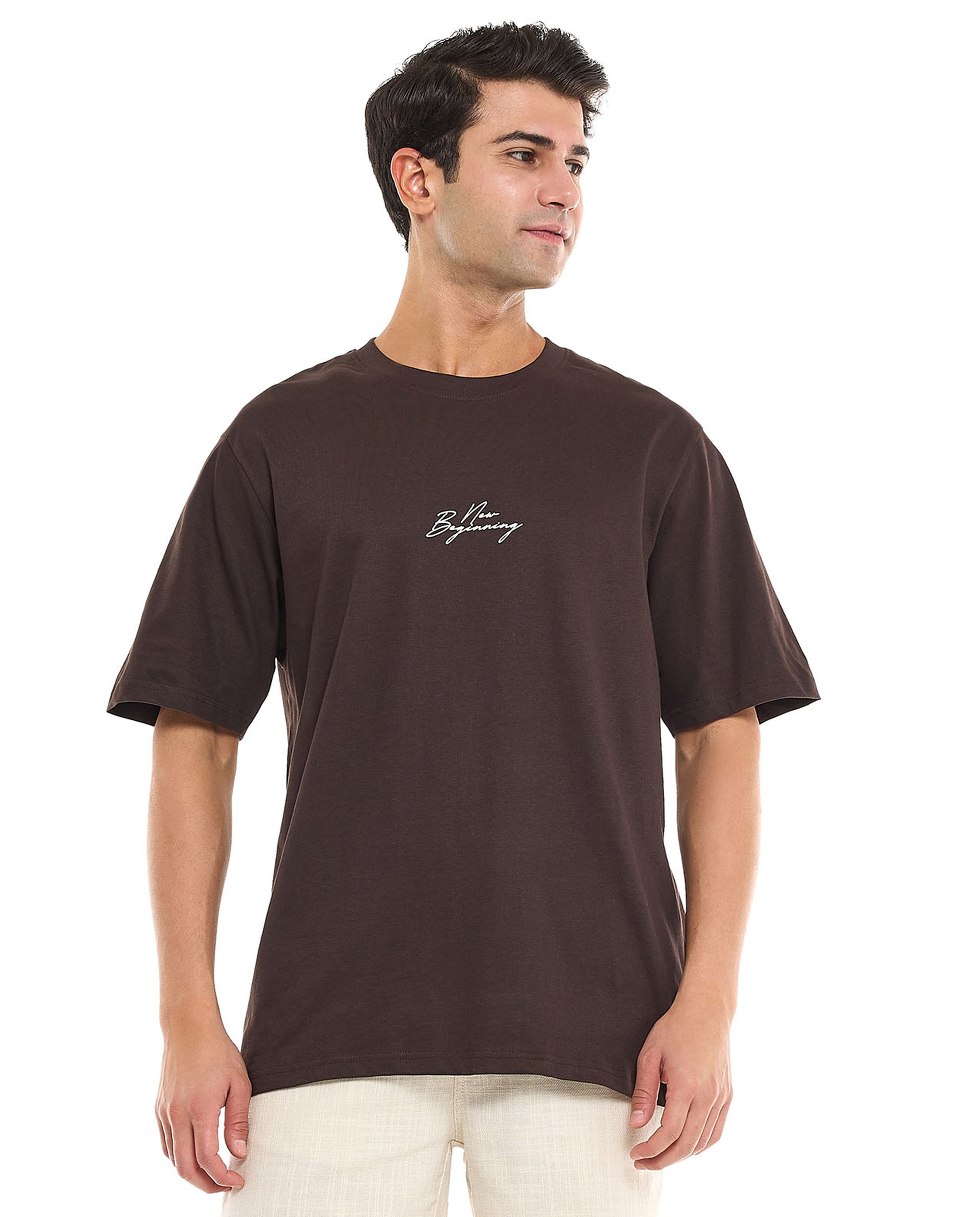 Typography Print T-Shirt With Crew Neck and Short Sleeves