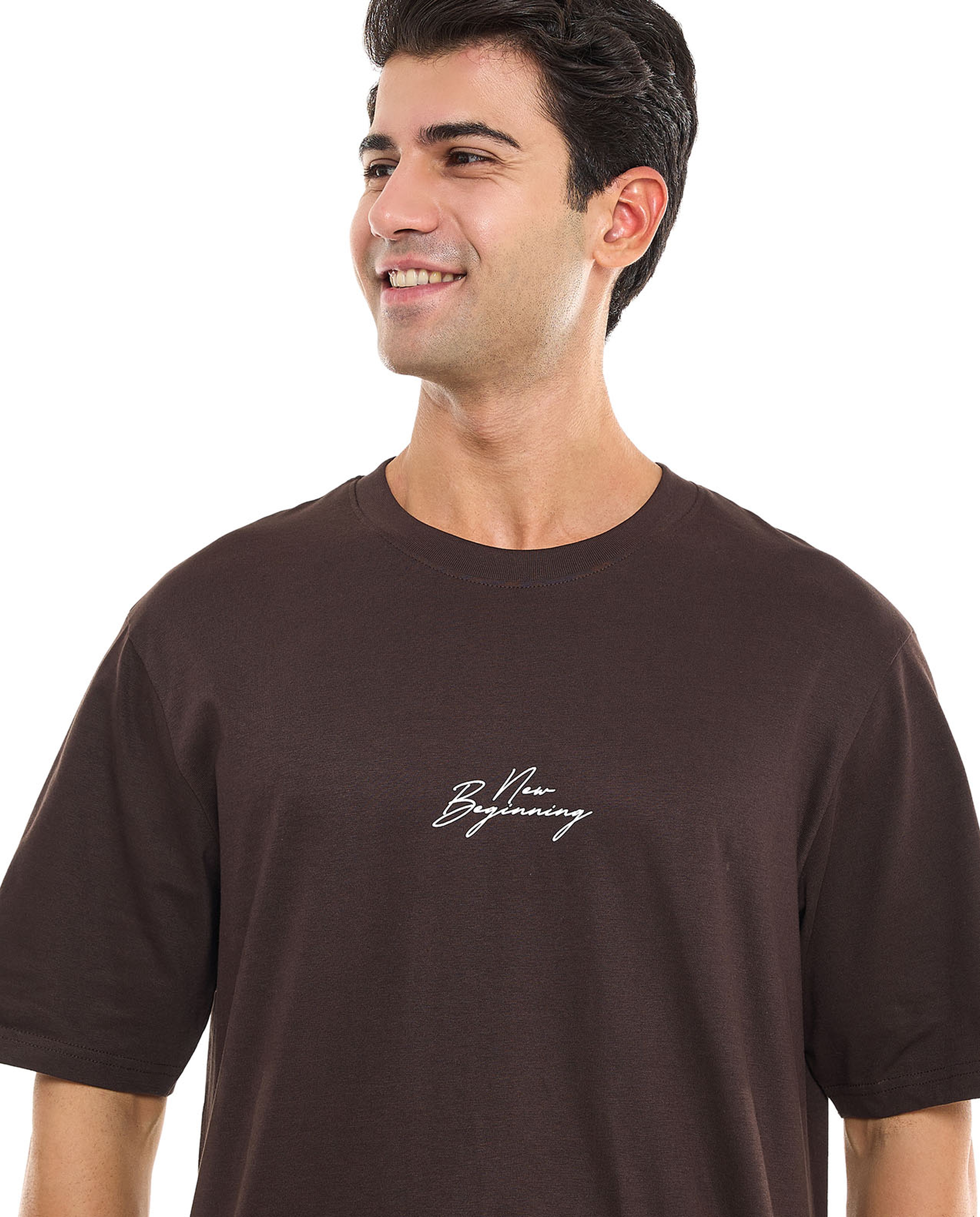 Typography Print T-Shirt With Crew Neck and Short Sleeves