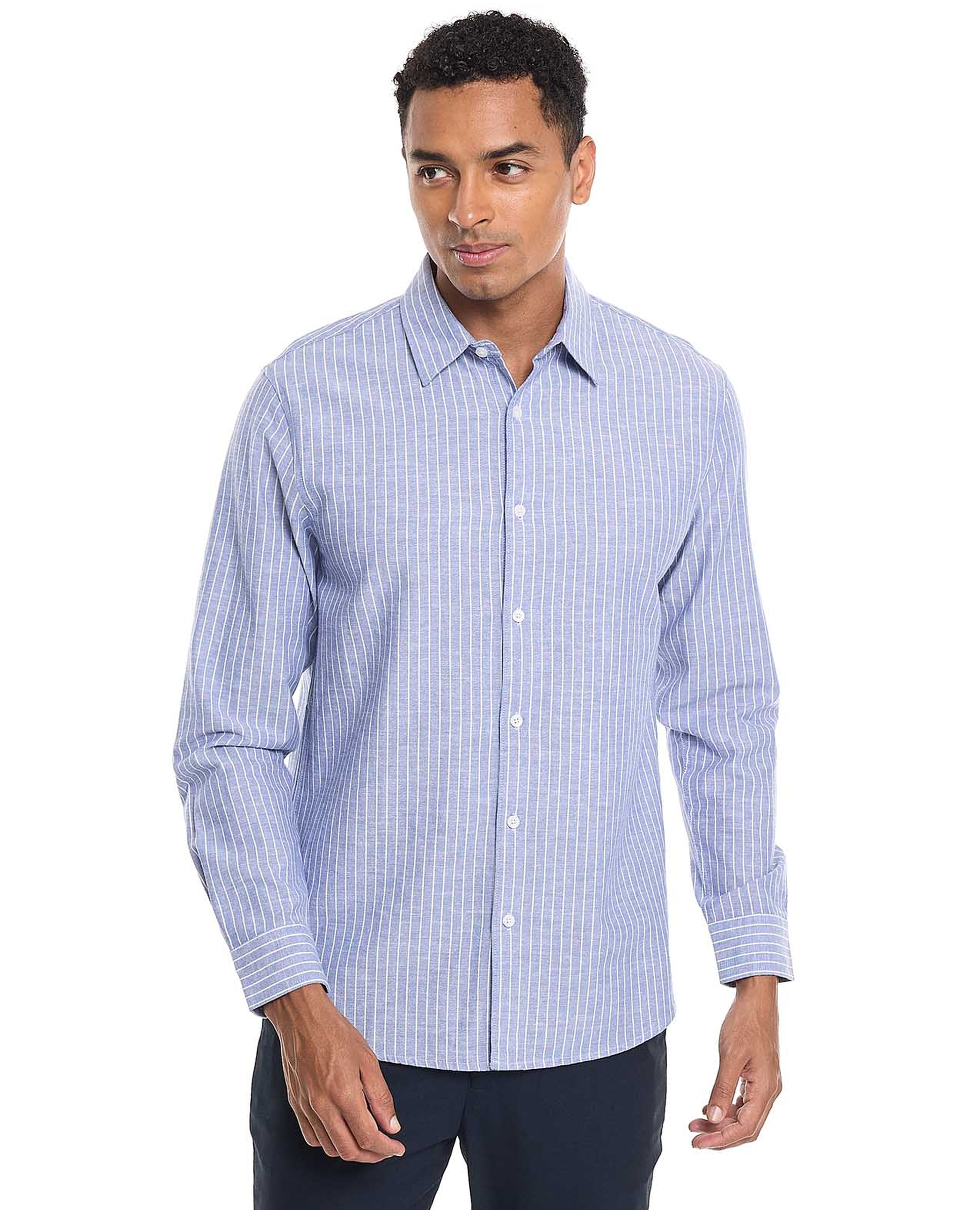 Textured Shirt With Stand Collar and Long Sleeves