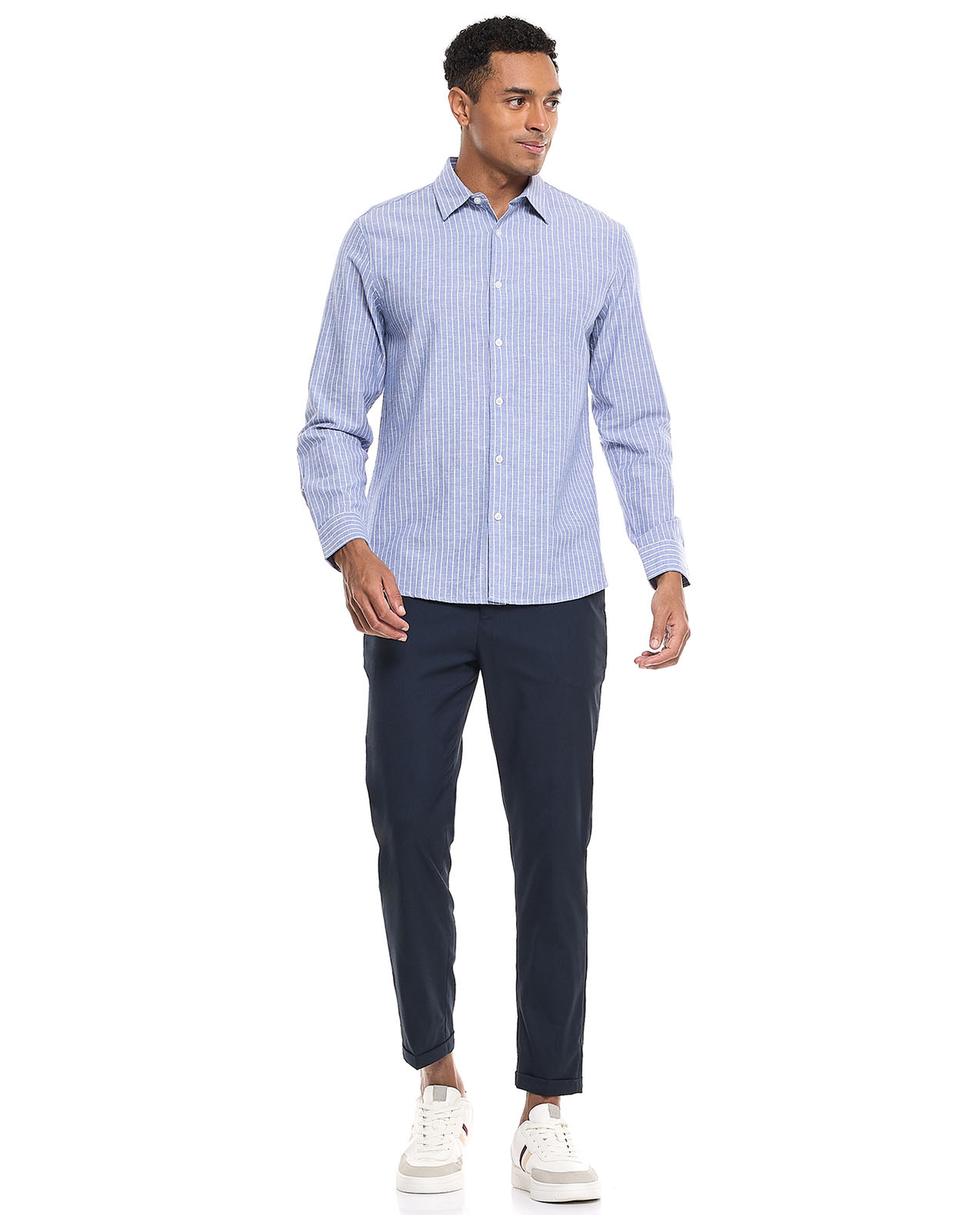 Textured Shirt With Stand Collar and Long Sleeves