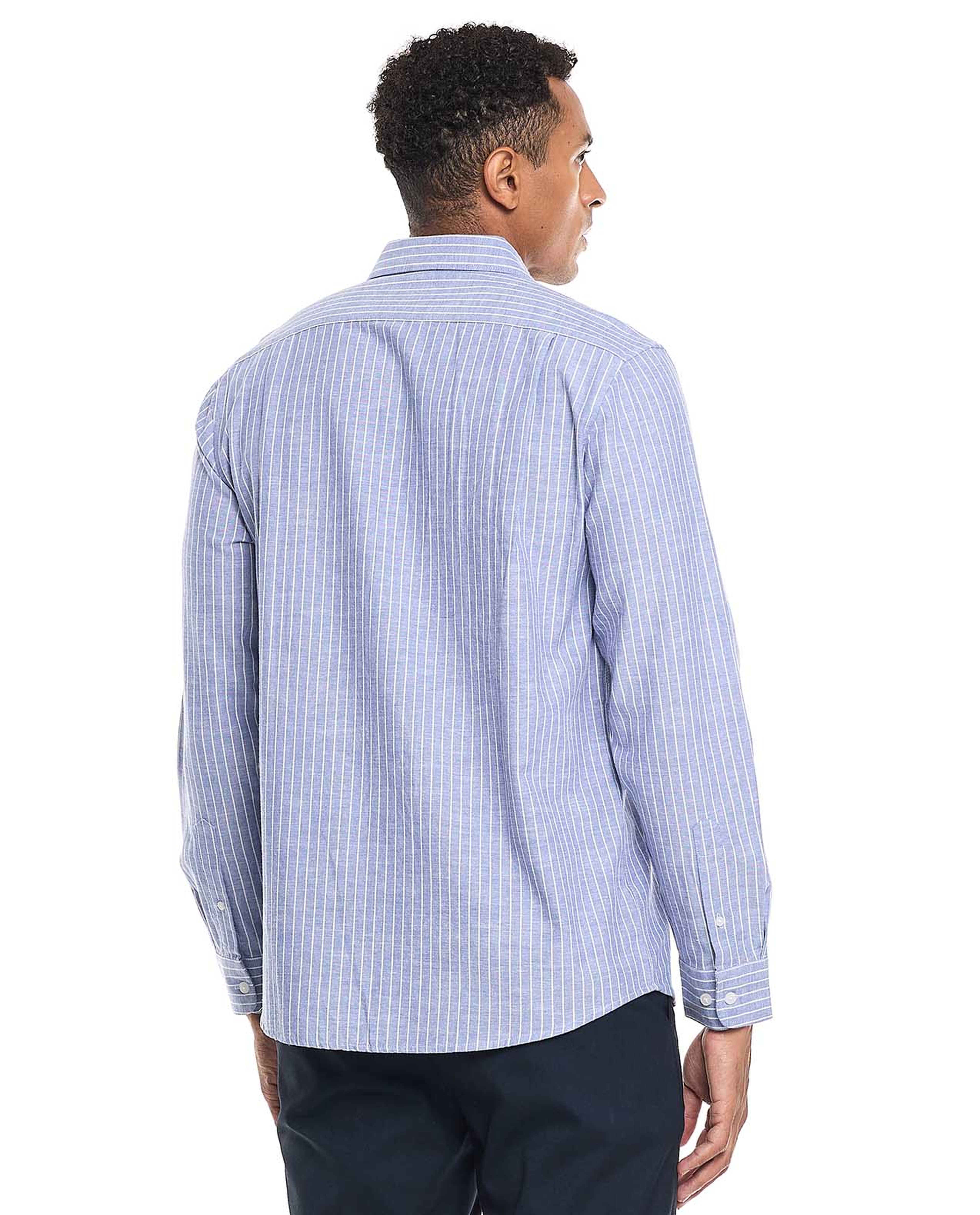 Textured Shirt With Stand Collar and Long Sleeves