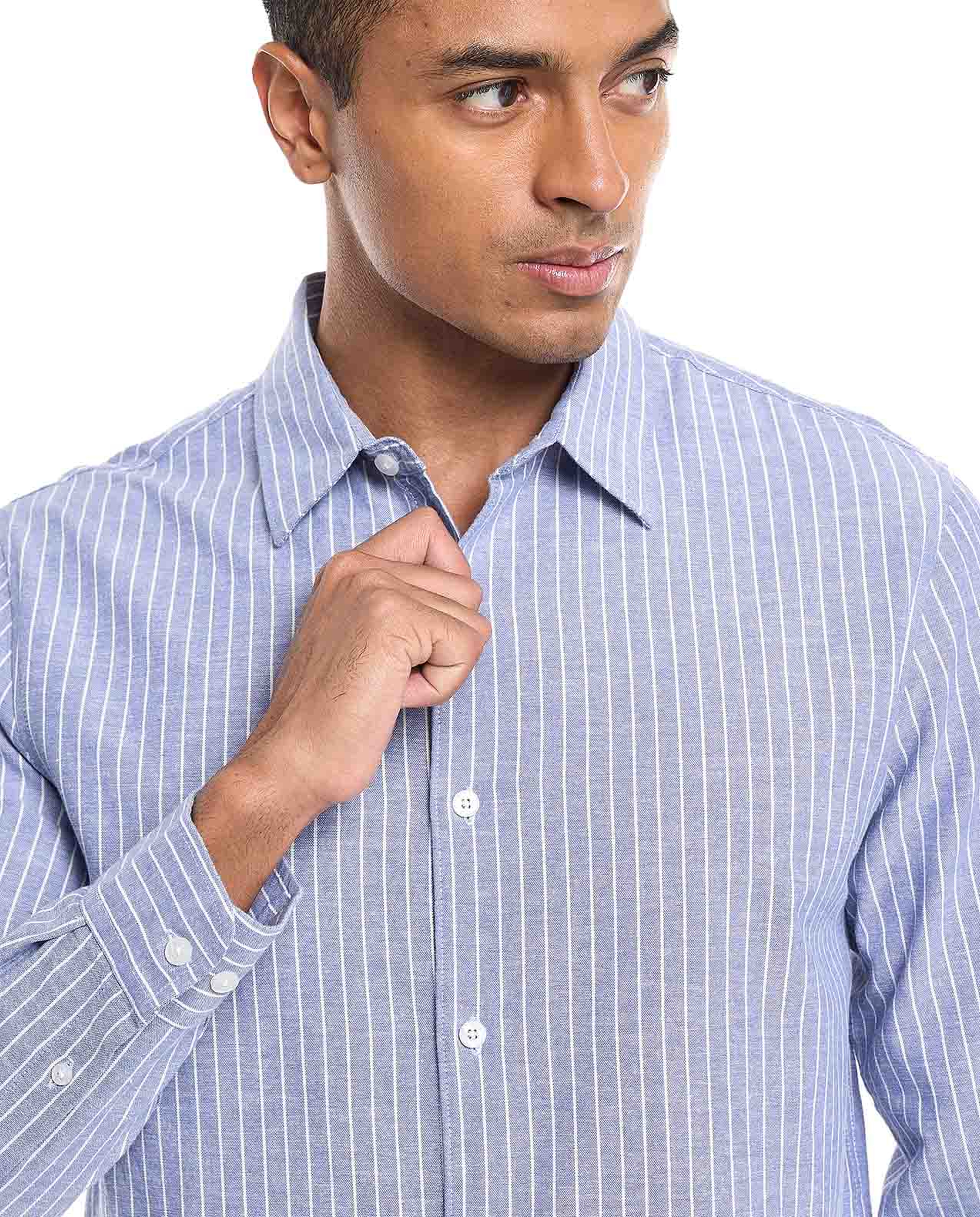 Textured Shirt With Stand Collar and Long Sleeves
