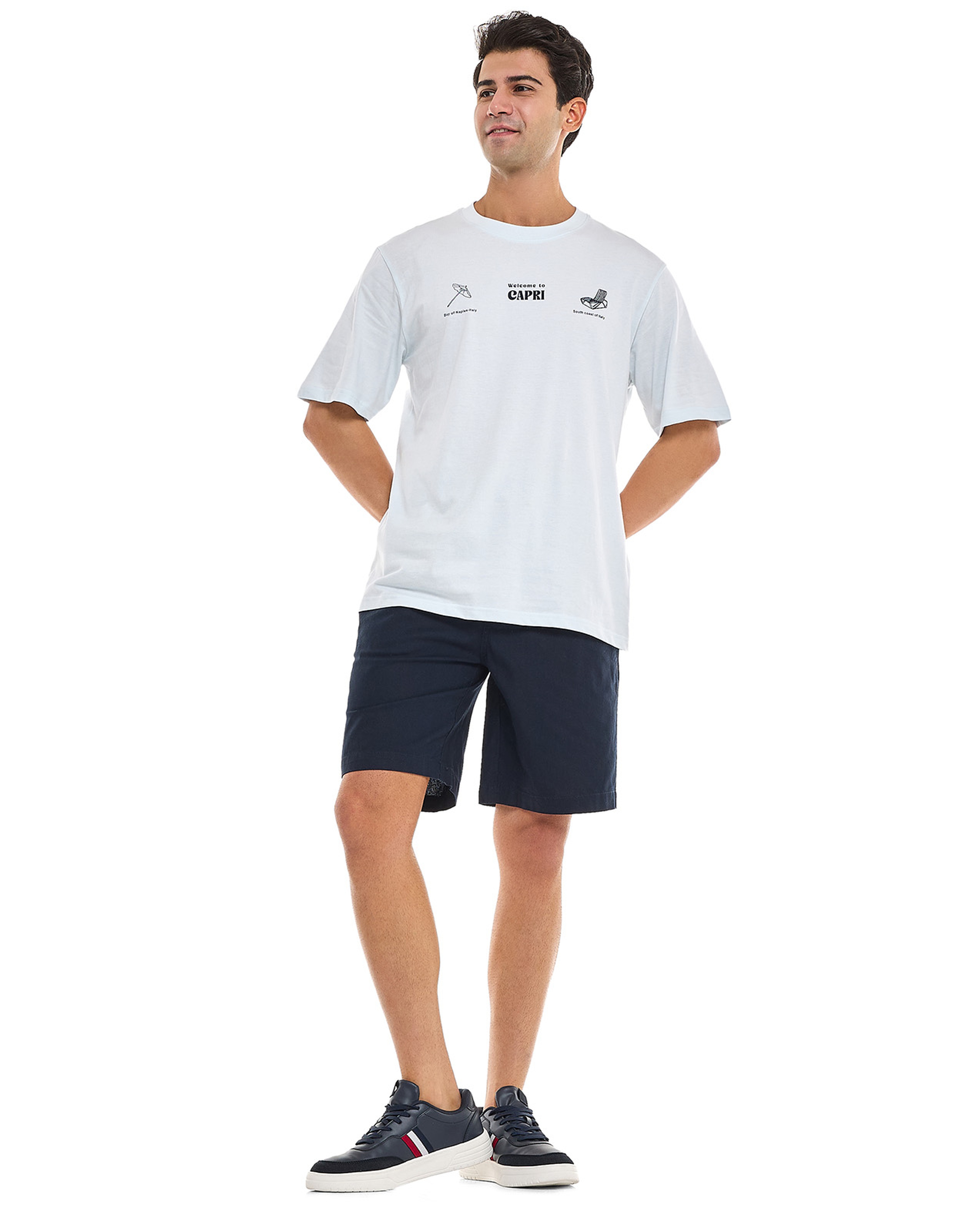 Typography Print T-Shirt With Crew Neck and Short Sleeves