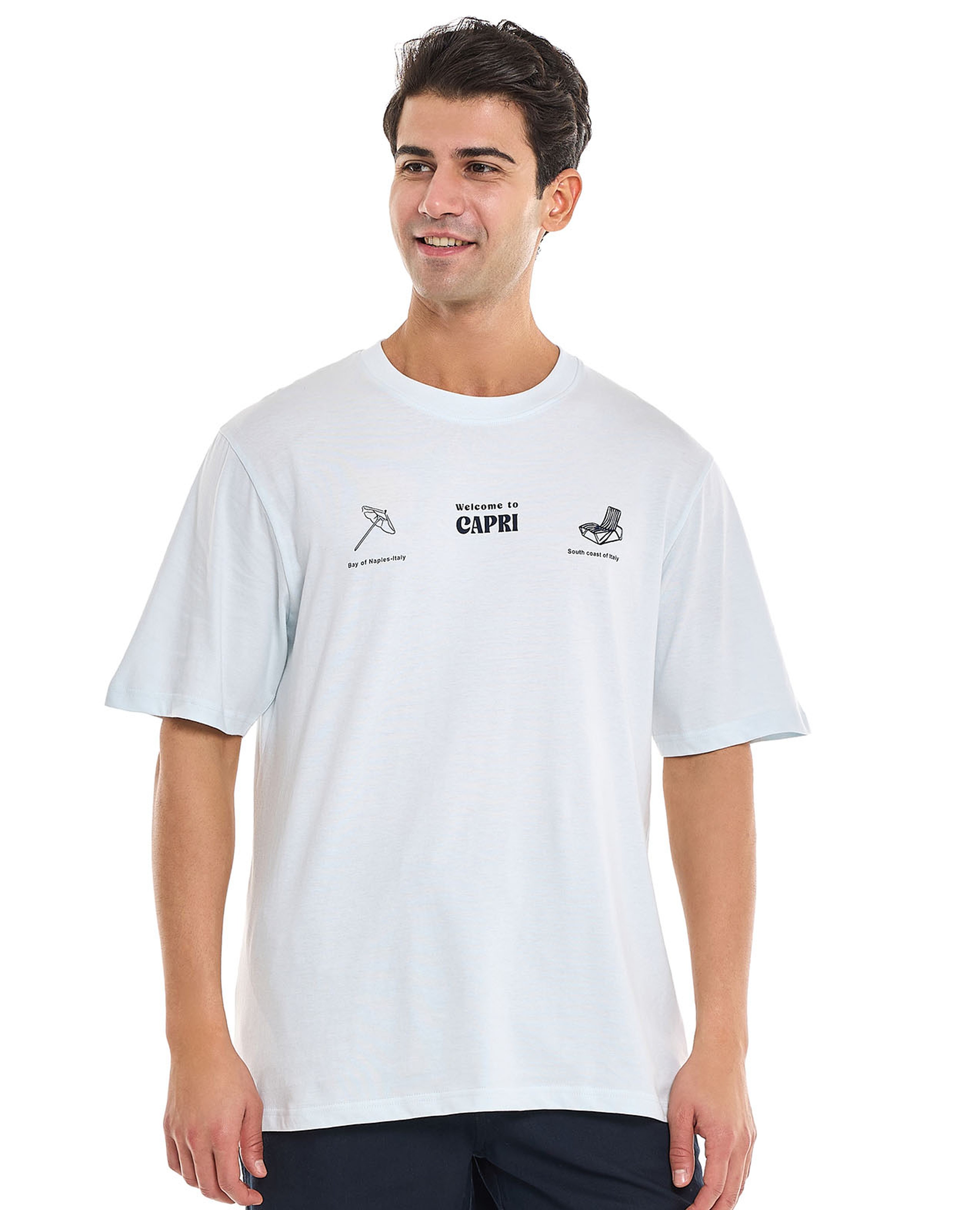 Typography Print T-Shirt With Crew Neck and Short Sleeves