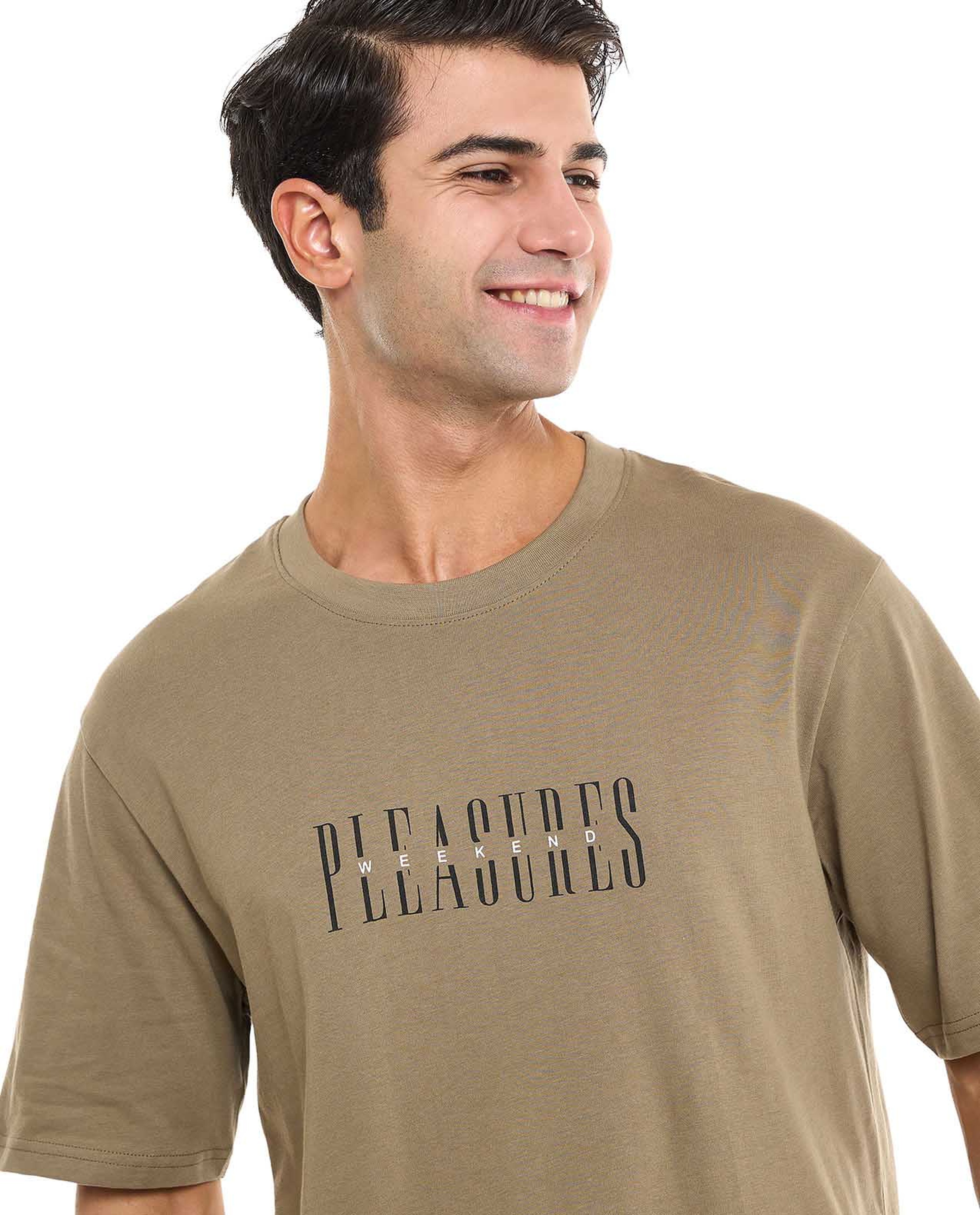 Typography Print T-Shirt With Crew Neck and Short Sleeves