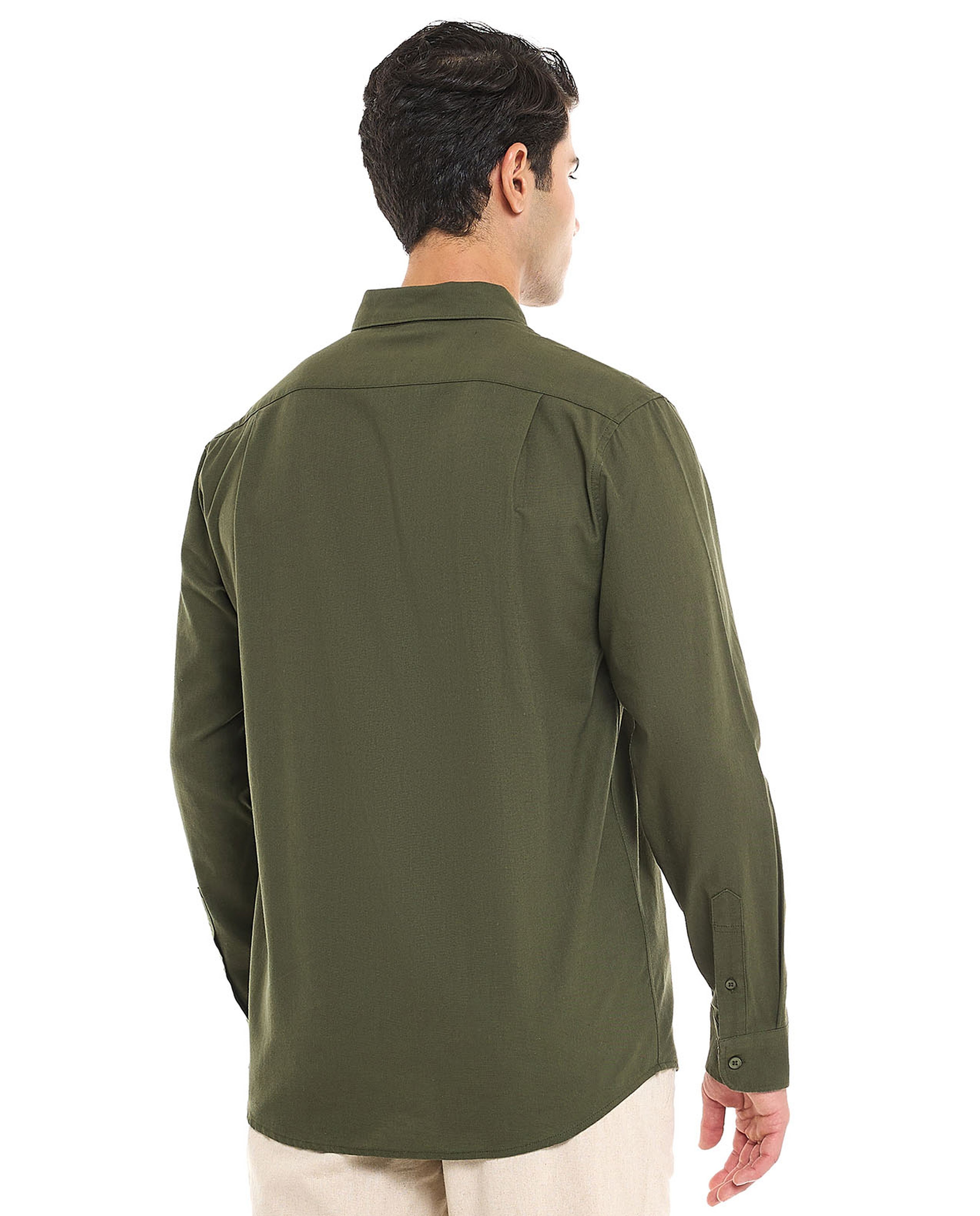 Solid Shirt With Stand Collar and Long Sleeves