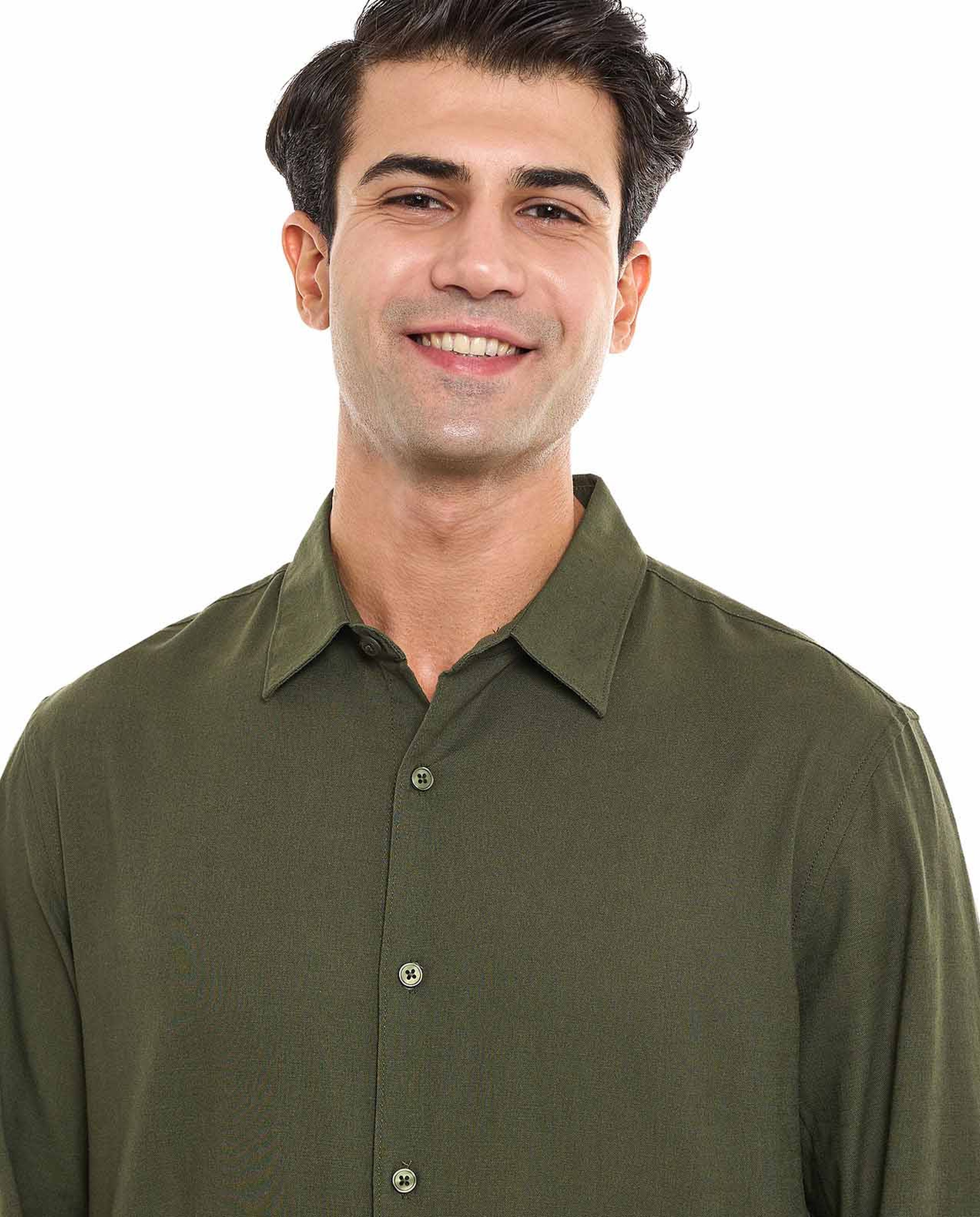 Solid Shirt With Stand Collar and Long Sleeves